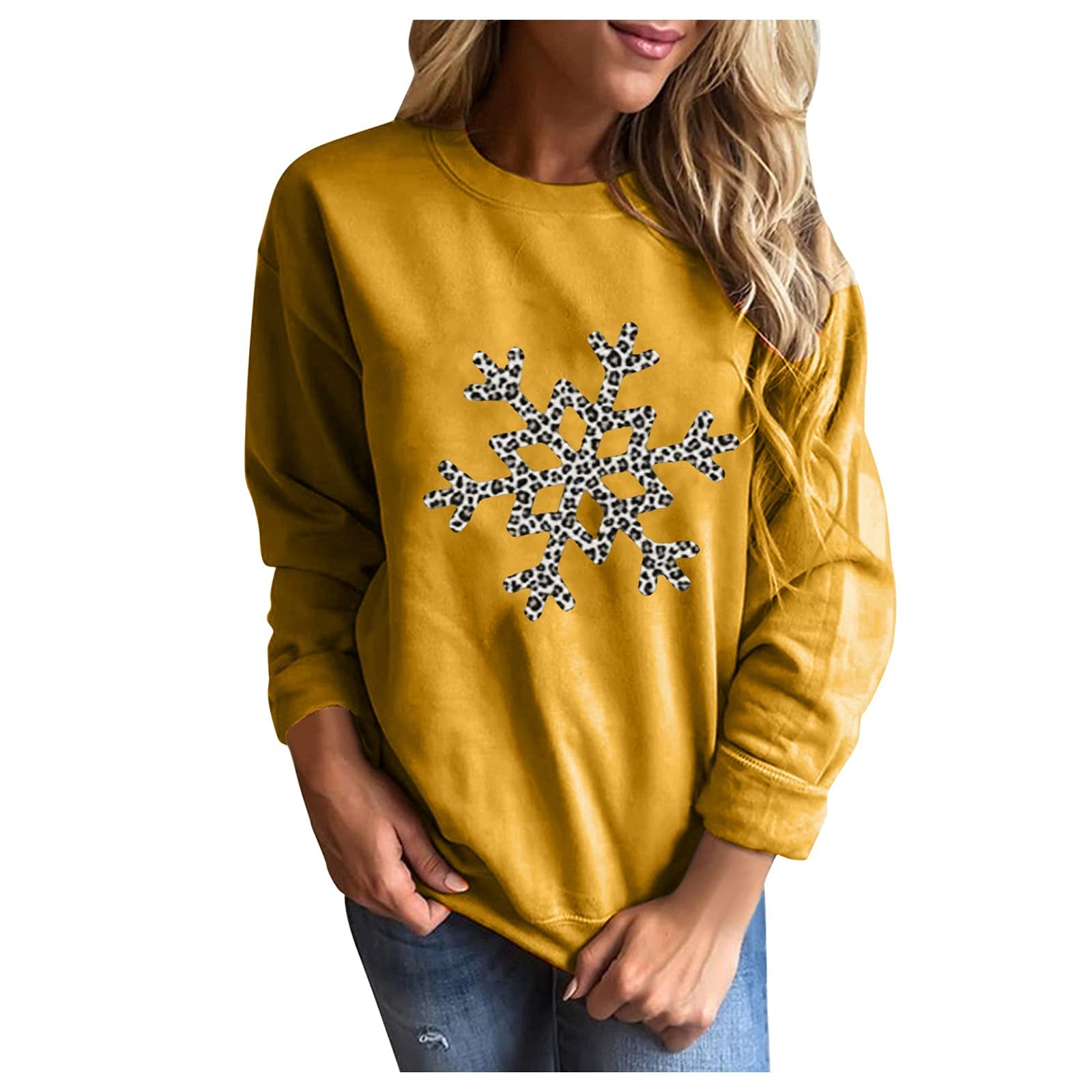 Posijego Women's Fall Winter Cotton Sweatshirt - Long Sleeve Leopard Print Pullover for Christmas & Holiday Season | Cozy Casual Wear for Women | Perfect for Office, Travel & Weekend Outfits