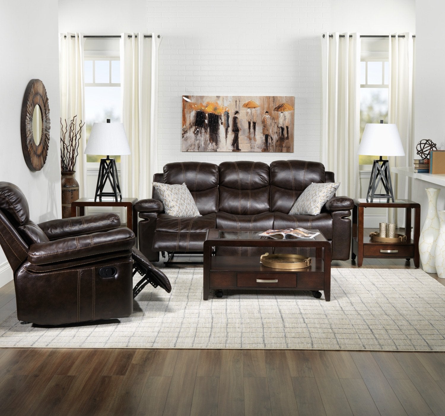 Barcelona II Reclining Sofa - Dark Brown Leather Living Room Couch for Comfortable Lounging & Movie Nights