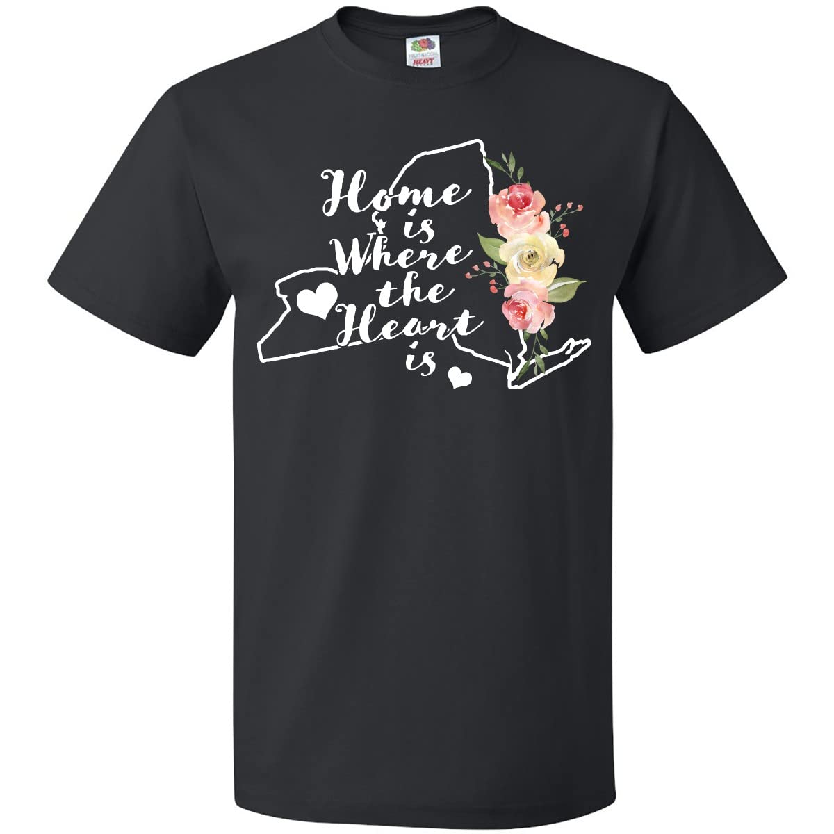 Inktastic New York Home is Where The Heart is Watercolor Floral T-Shirt - Women's Casual Graphic Tee for Travel, Vacation & Everyday Wear