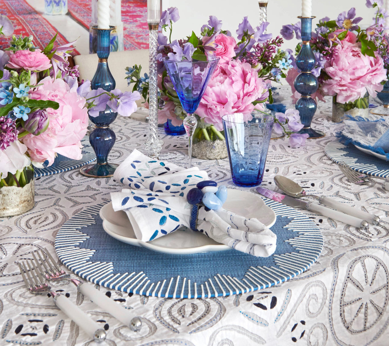 Premium Malta Napkin Set of 4 - Elegant White & Blue Cotton Table Linens for Fine Dining, Dinner Parties & Home Decor