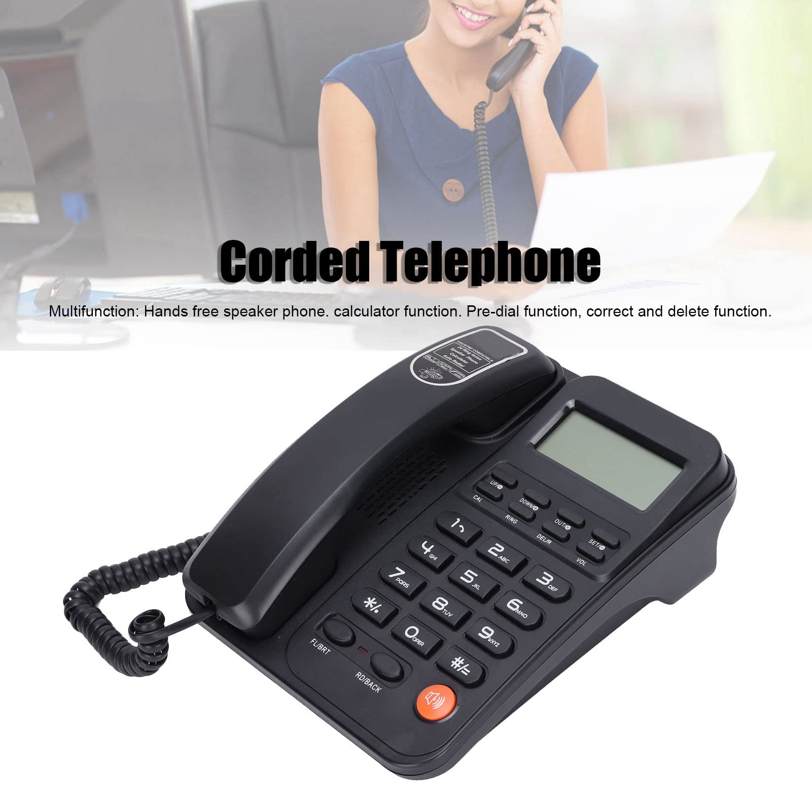 ASHATA KX T2026CID Corded Landline Phone with LCD Display, Handsfree Speakerphone, Caller ID & 24 Ringtones - Perfect for Home, Office & Hotel Use (Black)