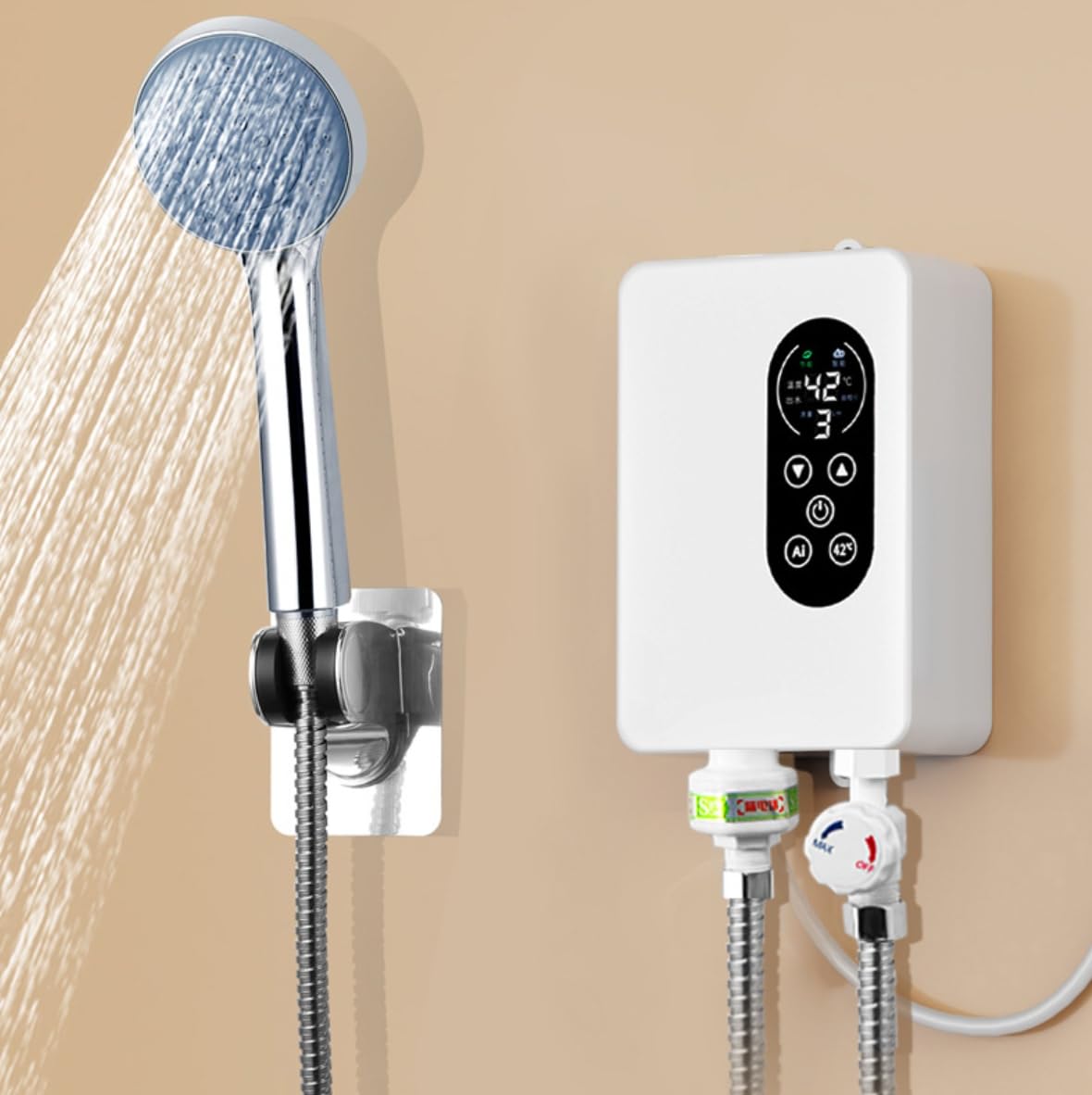 Electric Instant Tankless Water Heater for Shower & Kitchen - Fast Hot Water Faucet with Hose Bracket - Perfect for Bathroom, RV, and Small Apartments