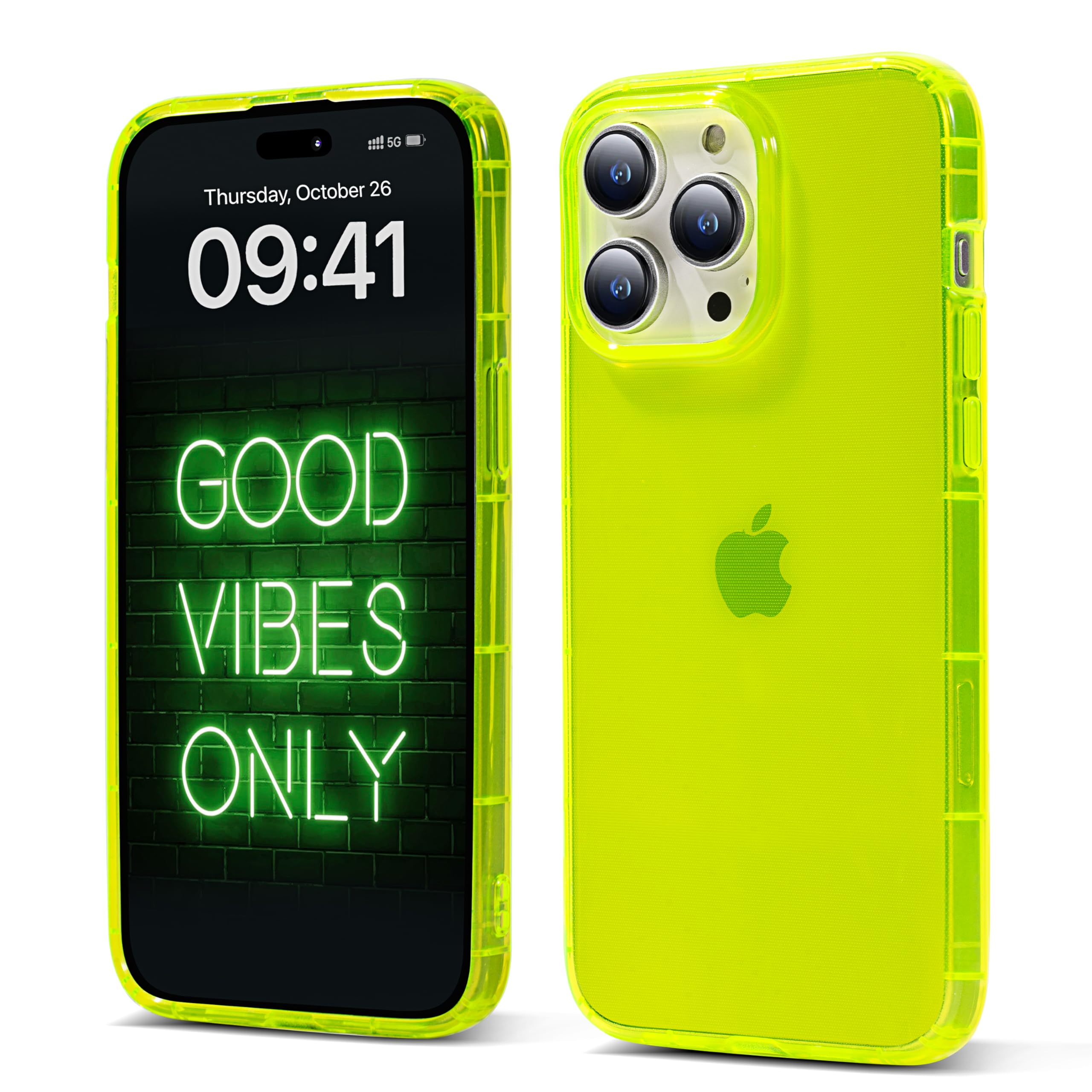 Fluorescent Yellow iPhone 15 Pro Max Case - Slim Soft Transparent Bumper Edge Cover for 6.7 Inch | Flexible Stylish Protective Phone Case (Neon Green) | Perfect for Gym, Outdoor & Night Visibility