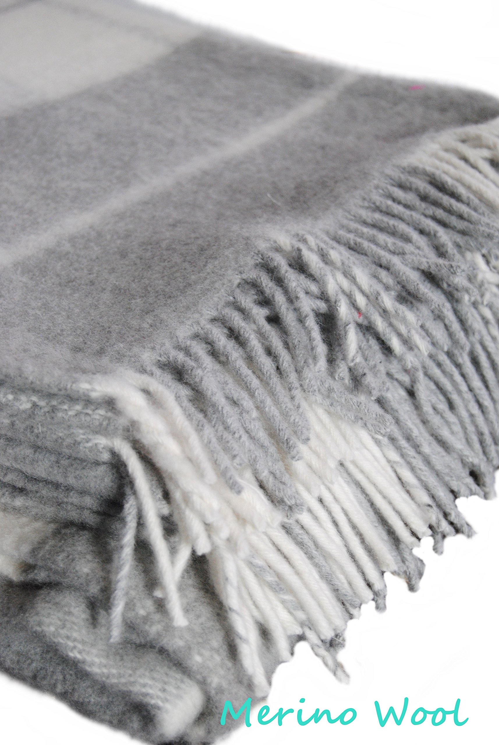 Premium Merino Wool Throw Blanket with Fringe - 100% Natural Hypoallergenic Soft & Warm Bed Blanket (63