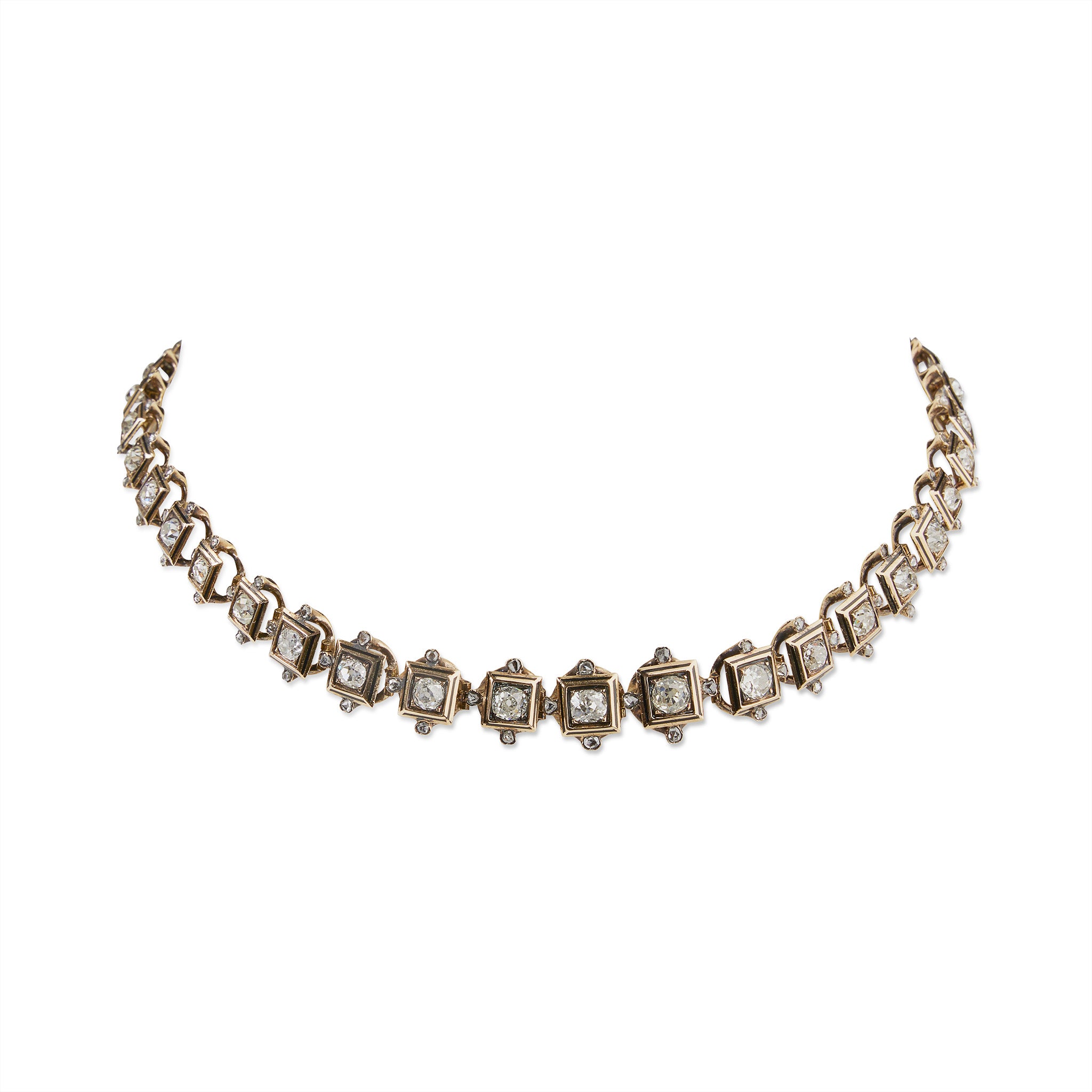 Antique Old Mine Cut Diamond Rivière Necklace - Vintage 14K Gold Solitaire Pendant Necklace for Women - Perfect for Weddings, Anniversaries & Special Occasions