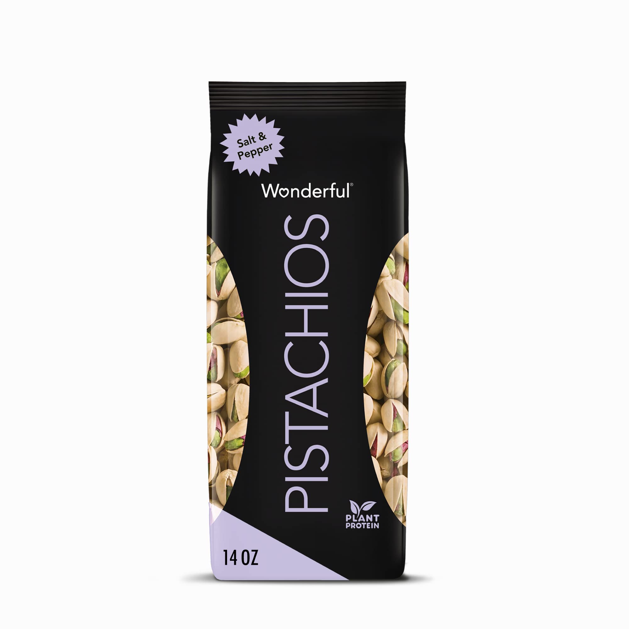 Wonderful Pistachios In Shell - Salt & Pepper Flavored Nuts, 14oz Bag | High Protein Snack, Gluten Free, Healthy Snacks for Work, Travel & Parties