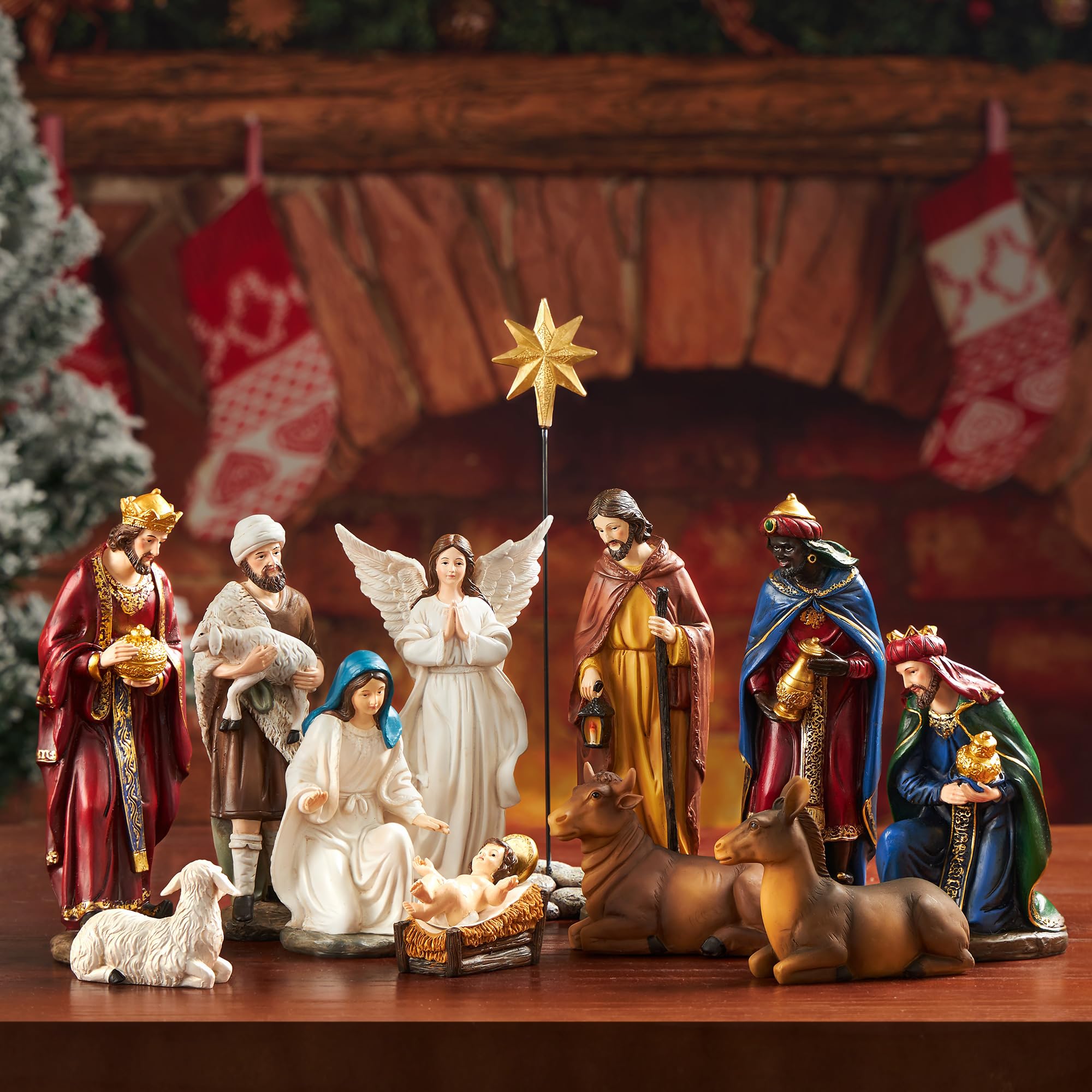 13-Piece Nativity Set for Christmas - 7.9 Inch Tabletop Nativity Scene with Resin Figurines, Religious Home Decor for Holidays | Perfect for Mantel Displays, Church Altars & Gift Giving
