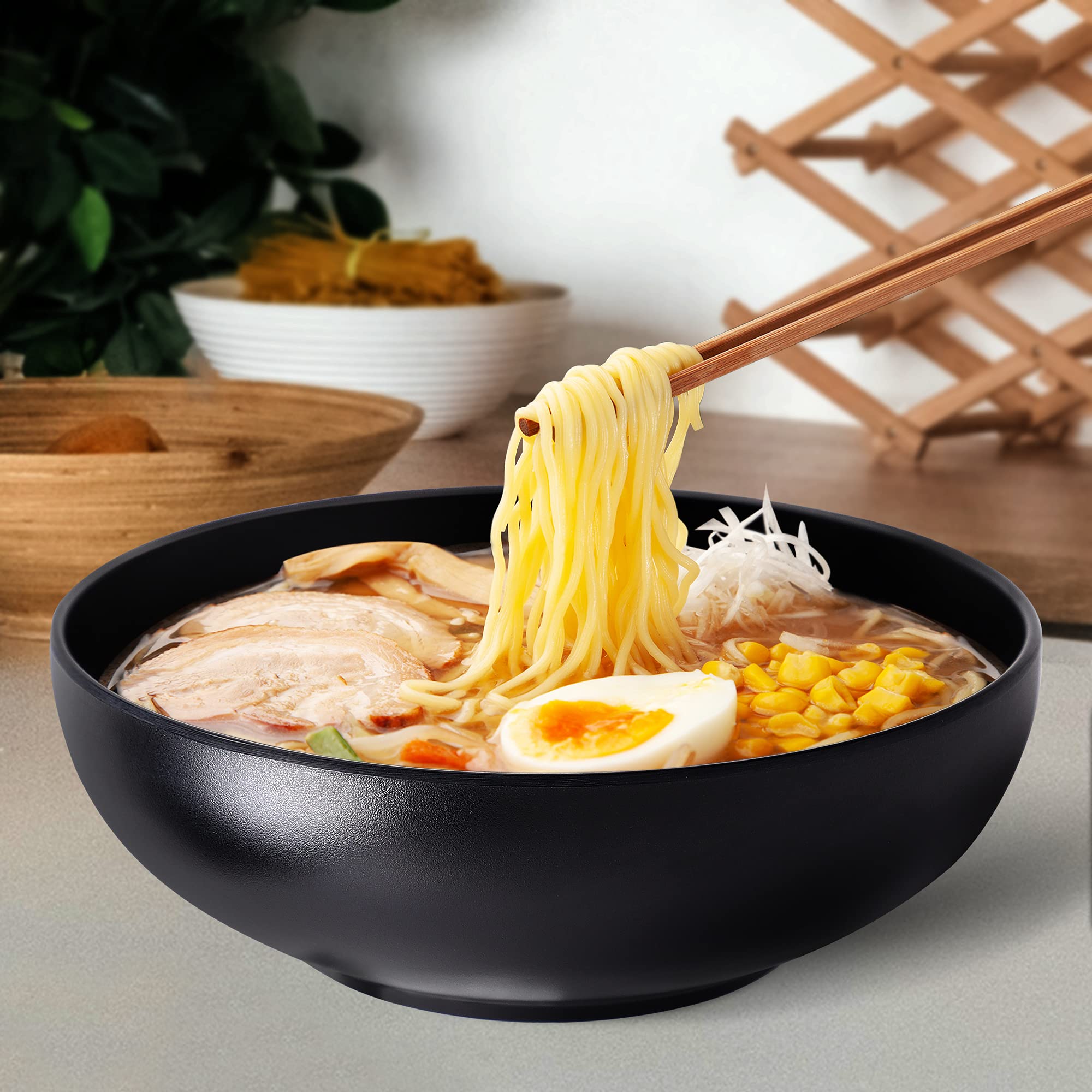Premium Black Ceramic Rice and Soup Bowl Set - Durable Dinnerware for Home, Kitchen, Restaurant | Perfect for Asian Cuisine, Daily Meals & Food Presentation
