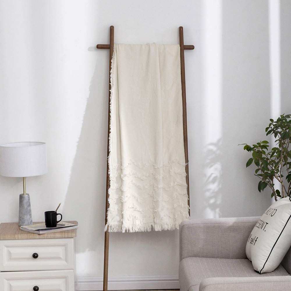 Simple&Opulence 100% Cotton Boho Throw Blanket - Soft Lightweight Tufted Zigzag Knit Woven Blanket with Tassels for Bed, Couch & Farmhouse Decor | All-Season Cozy Breathable Blanket in White | Perfect for Living Room, Bedroom & Outdoor Picnics