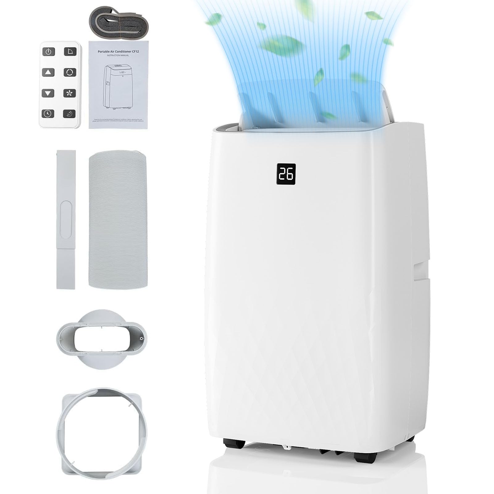 12,000 BTU Portable Air Conditioner with Remote - Energy Efficient 3-in-1 Cooling, Fan & Dehumidifier for Rooms Up to 550 Sq.Ft - Perfect for Home, Office & Bedroom Cooling Needs