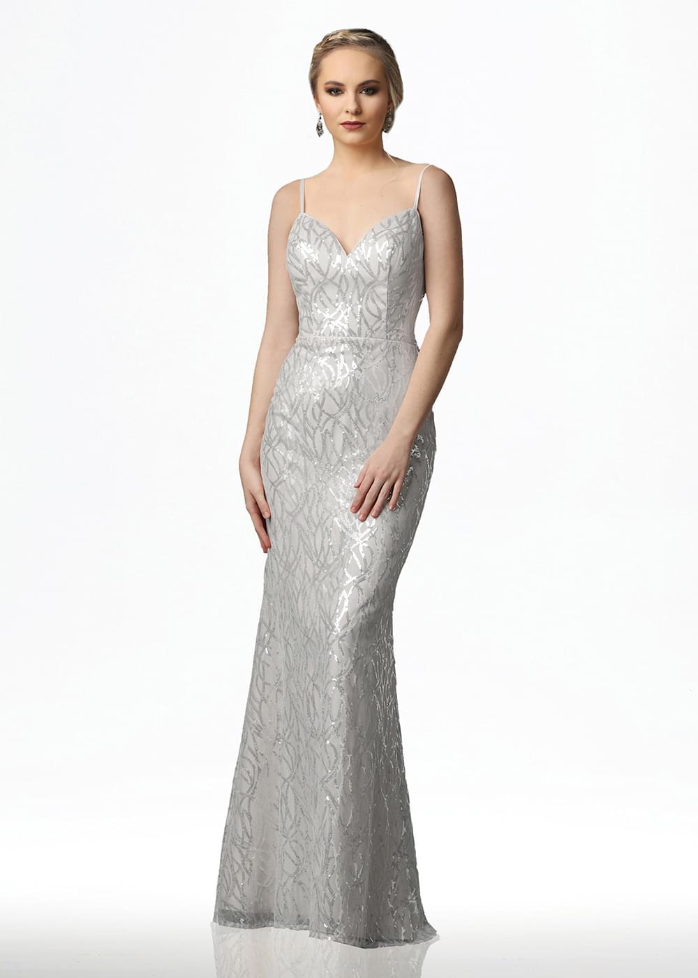 Elegant 80131 Fit and Flare Sequin Bridesmaid Dress with Adjustable Straps - Perfect for Weddings, Prom, and Formal Events