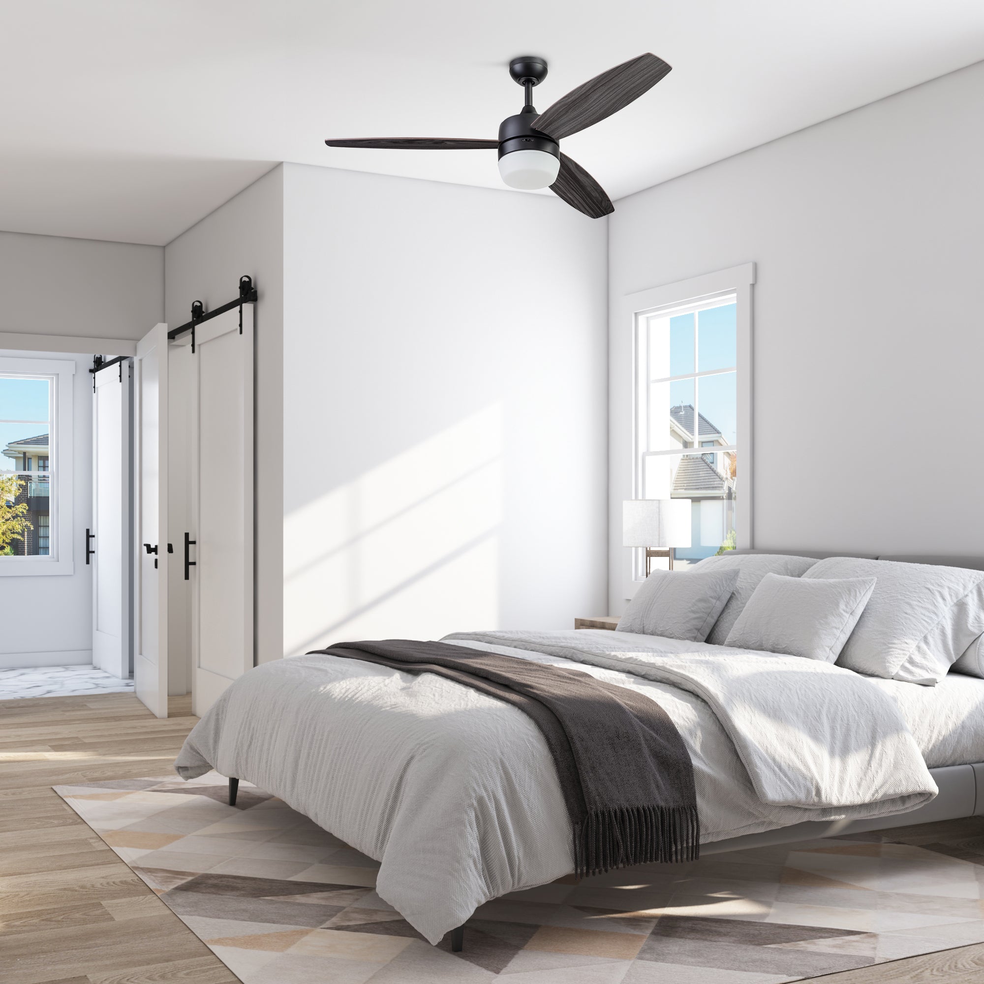 52 Inch Smart Ceiling Fan with Remote Control - Matte Black Finish - Quiet Operation, Energy Efficient - Perfect for Living Room, Bedroom, and Office Spaces
