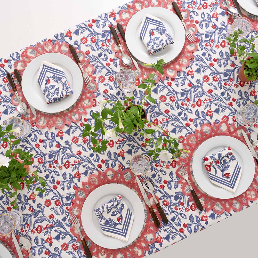 Emma Red & Blue Tablecloth - Waterproof & Wrinkle-Free Picnic Table Cover for Outdoor Dining, BBQ, and Parties (60x84 Inches)