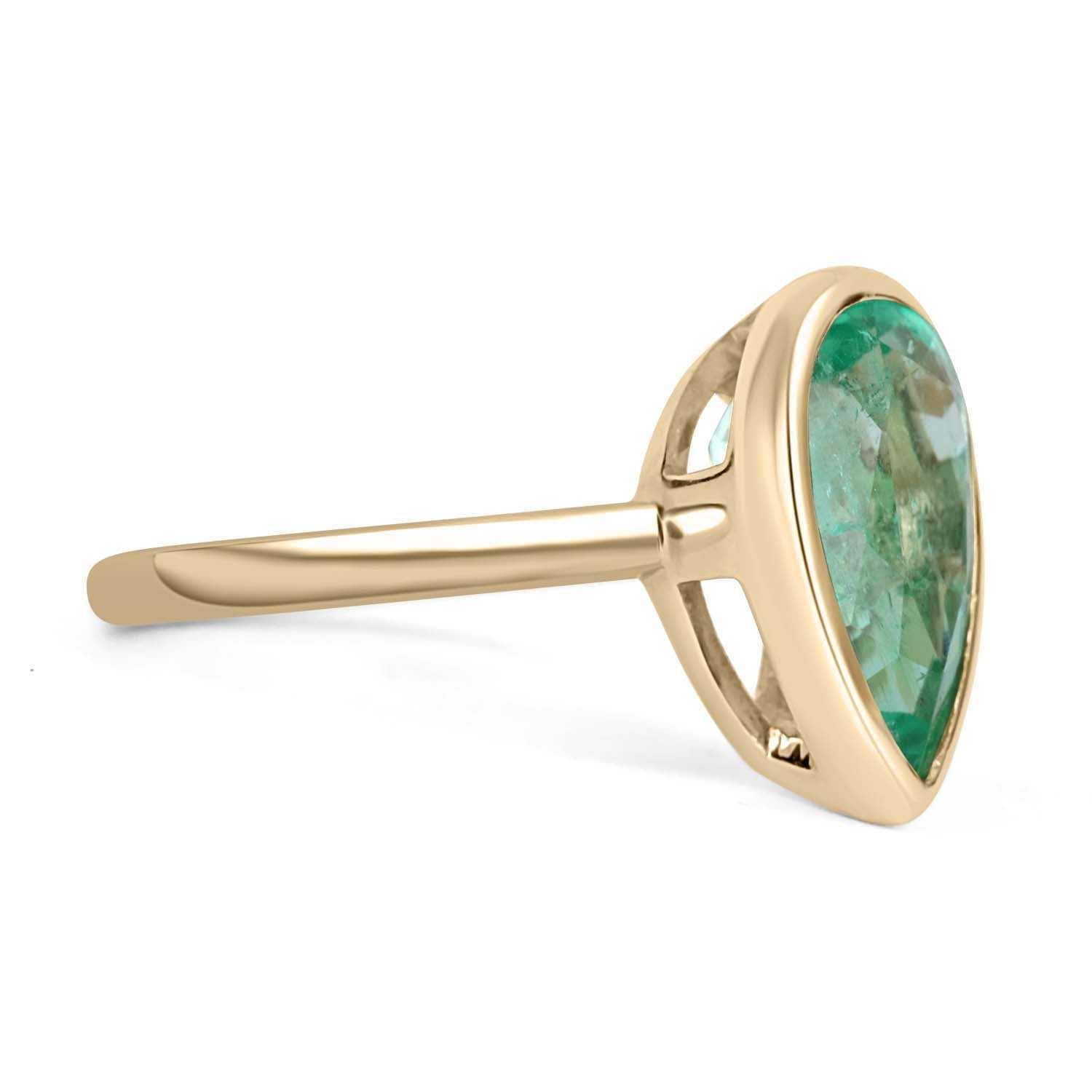 4.22ct Natural Colombian Emerald Pear Cut Solitaire Ring in 14k Gold - Perfect for Engagement, Anniversary & Special Occasion Jewelry Gifts
