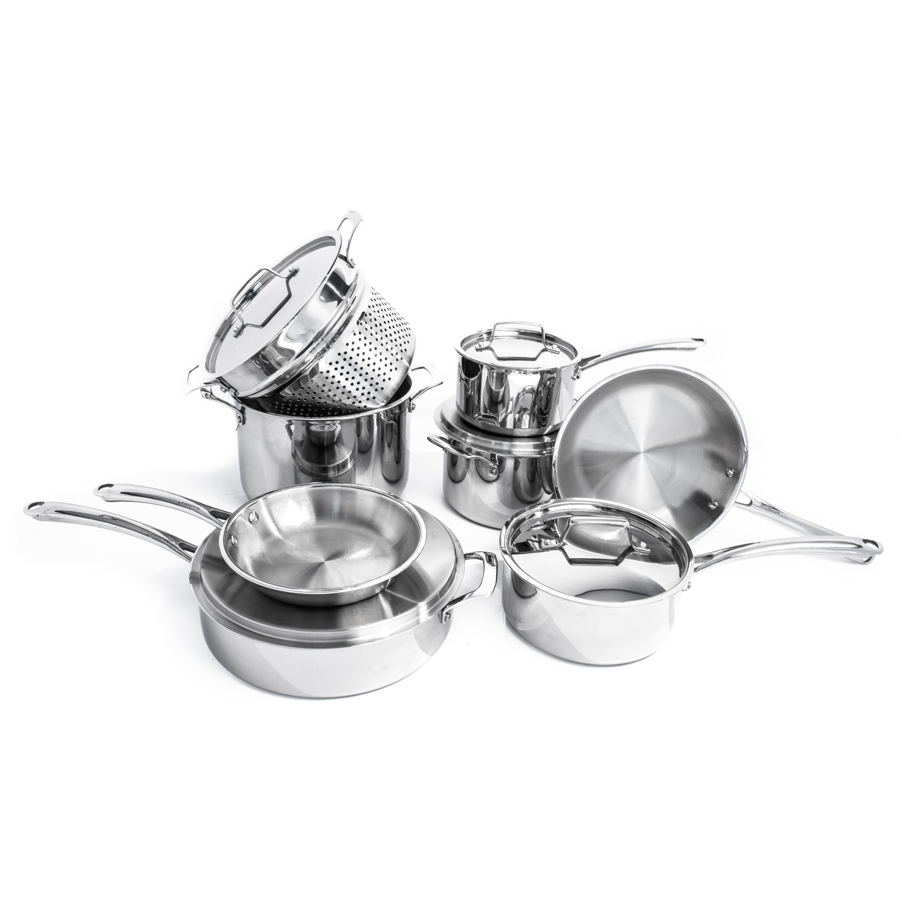 BergHOFF Professional 13-Piece Tri-Ply 18/10 Stainless Steel Cookware Set with Stainless Steel Lids - Premium Kitchen Cookware for Home Chefs & Professional Cooking