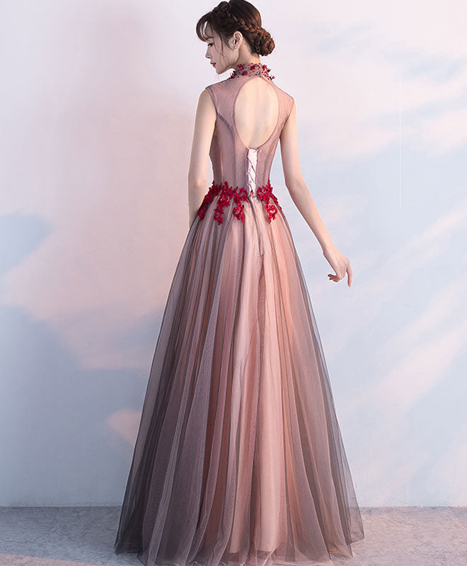 Elegant Burgundy Tulle Lace Long Prom Dress for Women - Formal Evening Gown for Homecoming, Wedding, Ball & Special Occasions