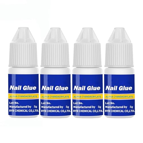 Glamlooks Professional Waterproof Nail Glue for Acrylic Fake Nails - 4 Pack (10g Each) - Strong & Long-Lasting Adhesive for Salon, Home Manicures & Nail Extensions