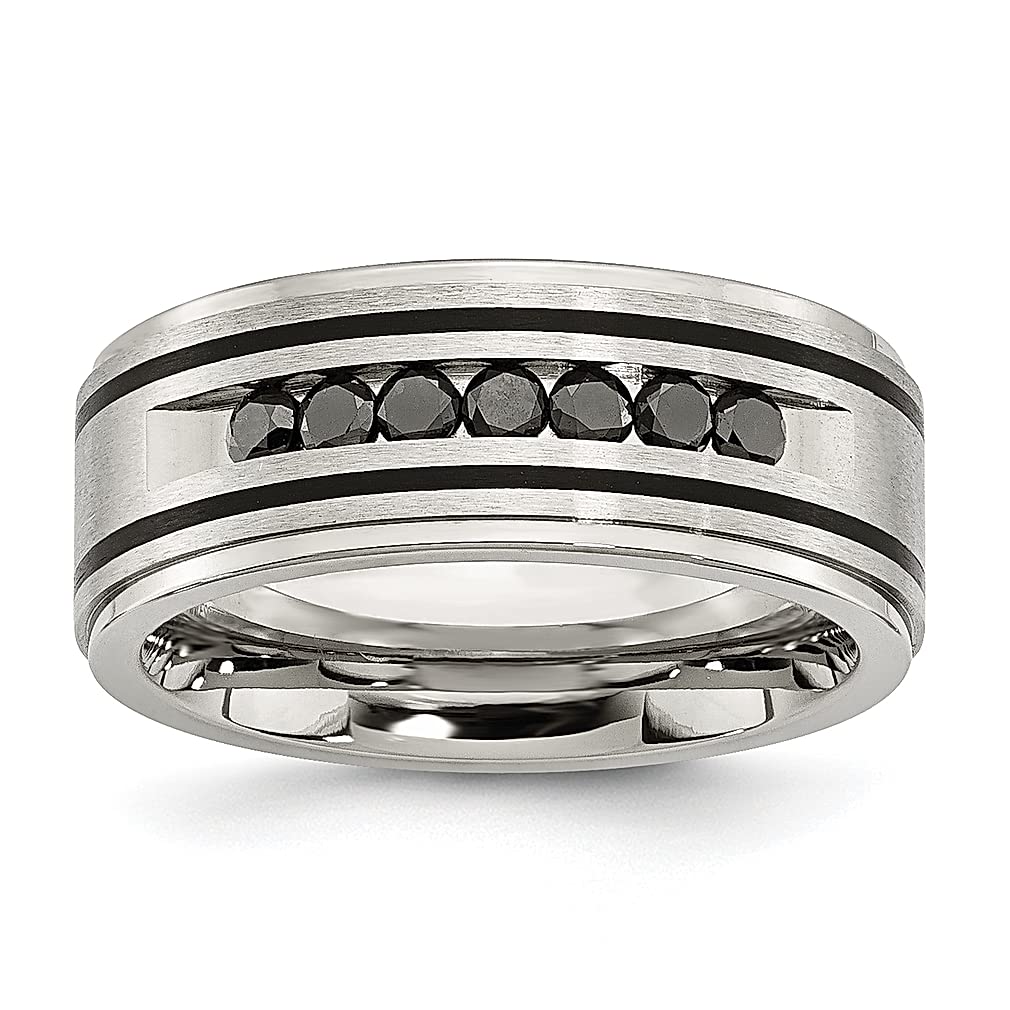 ICE CARATS 9mm Stainless Steel Black Diamond Band Ring - 1/2 Carat Wedding Ring for Men, Fashion Jewelry Gift for Husband, Dad & Boyfriend - Perfect for Anniversaries, Engagements & Special Occasions