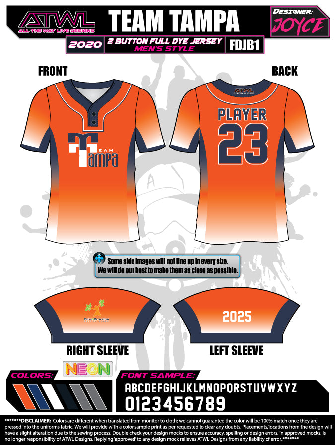 Team Tampa Orange 2-Button Men's Full Dye Lacrosse Jersey - Perfect for Games, Practice & Team Sports
