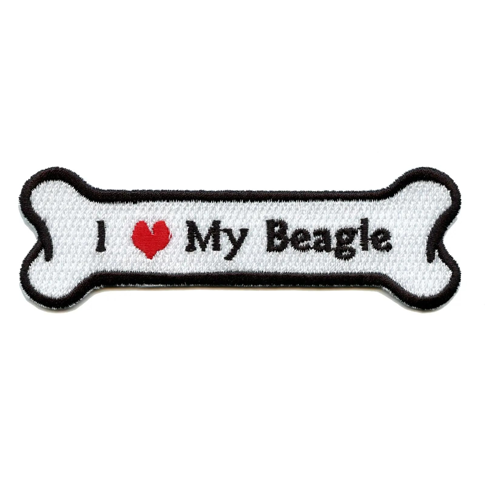 I Heart My Beagle Dog Bone Patch - Iron On Applique for Pet Clothes & Accessories - Perfect for DIY Dog Costumes, Jackets & Backpacks