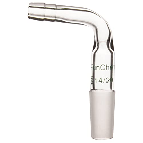 Premium Borosilicate Glass Bent Inlet Hose Adapter - 14/20 Male Joint & 9mm Hose Connection - Lab Glassware for Chemistry Experiments & Distillation Setups