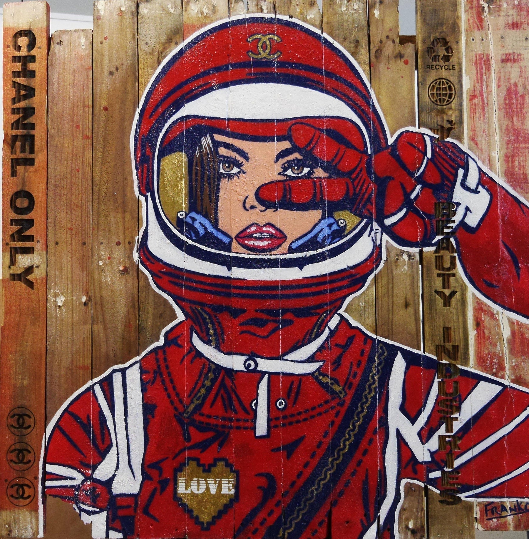 Red Cadet 117x117cm Industrial Style Recycled Pallet Pop Art Painting - Modern Wall Decor for Living Room, Bedroom & Office Spaces