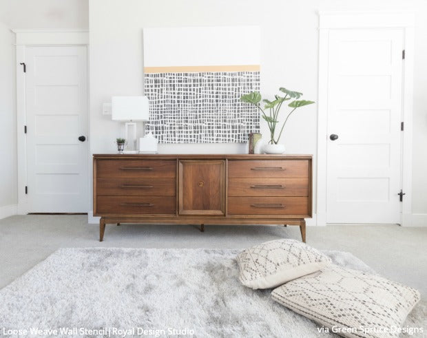 Loose Weave Wall Stencil - DIY Home Decor Painting Template for Boho & Farmhouse Style - Perfect for Bedroom, Living Room, and Accent Walls