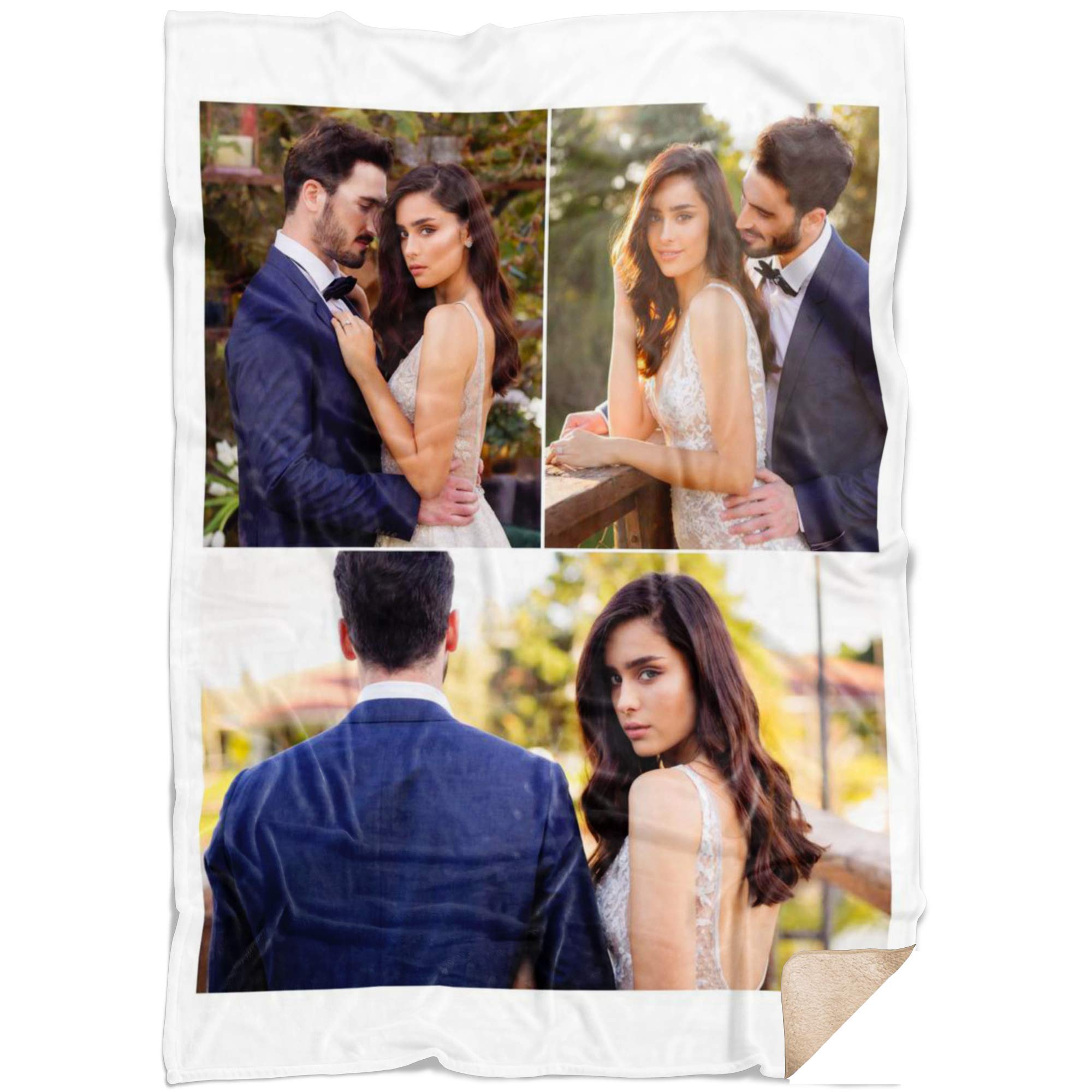 **Custom Photo Fleece Blanket - Personalized Throw Blanket with 3 Image Collage, Super Soft Sherpa Fleece (60