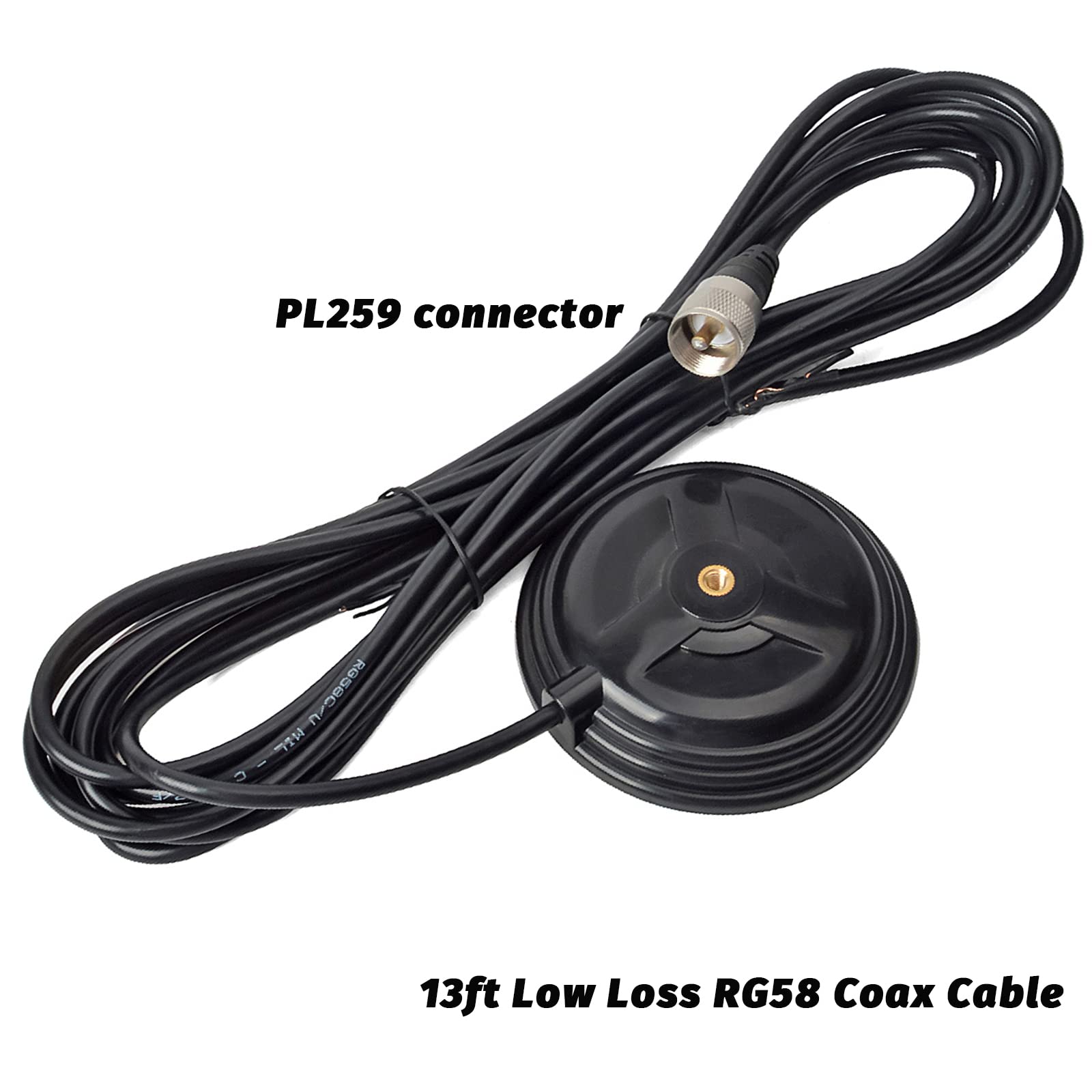 Dual Band VHF UHF 17-Inch Mobile Radio Antenna - Portable Two Way Radio Antenna with Magnet Mount & 13ft RG58 Cable for Car, Home, and Outdoor Use | TWAYRDIO Full Kit with PL259 Plug