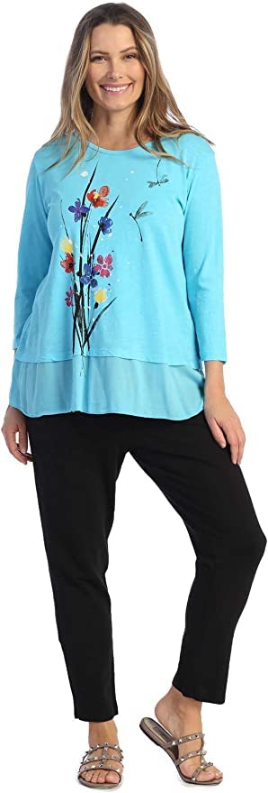 Jess & Jane Women's Mineral Washed Cotton Georgette Contrast Tunic Top - Casual Chic Blouse for Work, Date Night & Summer Outfits