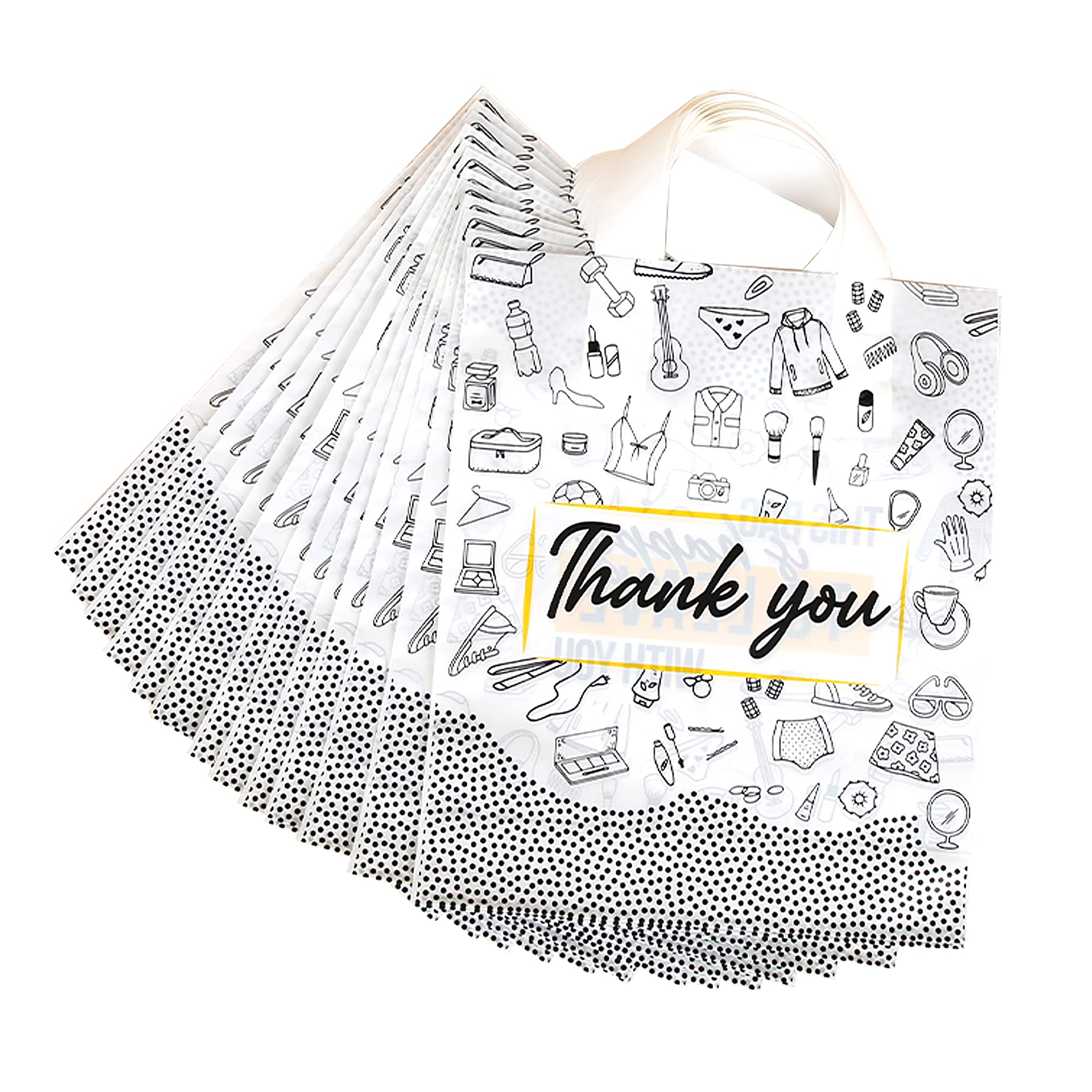 100 Pack White Thank You Gift Bags with Handles - 10x12 Inch Small Plastic Shopping Bags for Boutique, Retail & Merchandise - Perfect for Small Business, Party Favors & Customer Appreciation Gifts