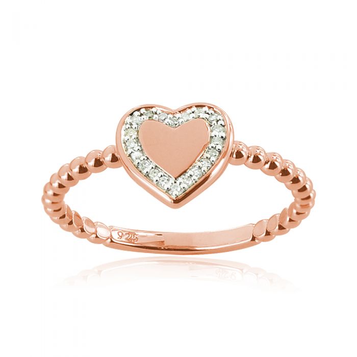 9ct Rose Gold Diamond Heart Signet Ring with 20 Brilliant Cut Diamonds - Perfect for Valentine's Day Gifts & Anniversary Jewelry