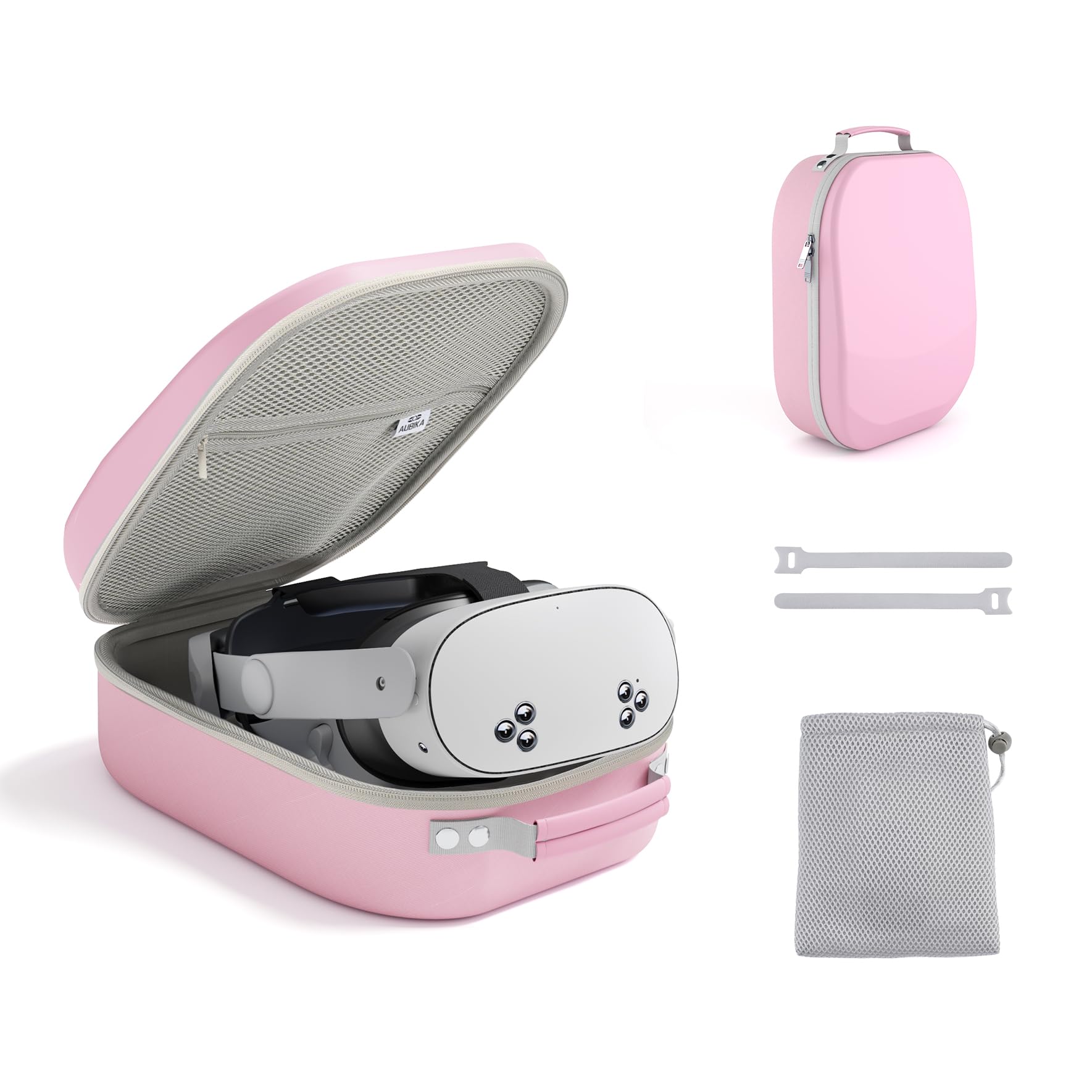 Aubika Hard Travel Carrying Case for Meta Quest 3S, Quest 3, Oculus Quest 2, Pico 4, Quest Pro & Vision Pro VR Headsets - Compatible with Elite & Battery Head Straps - Protective Pink Storage Case for Travel, Gaming & Home Use