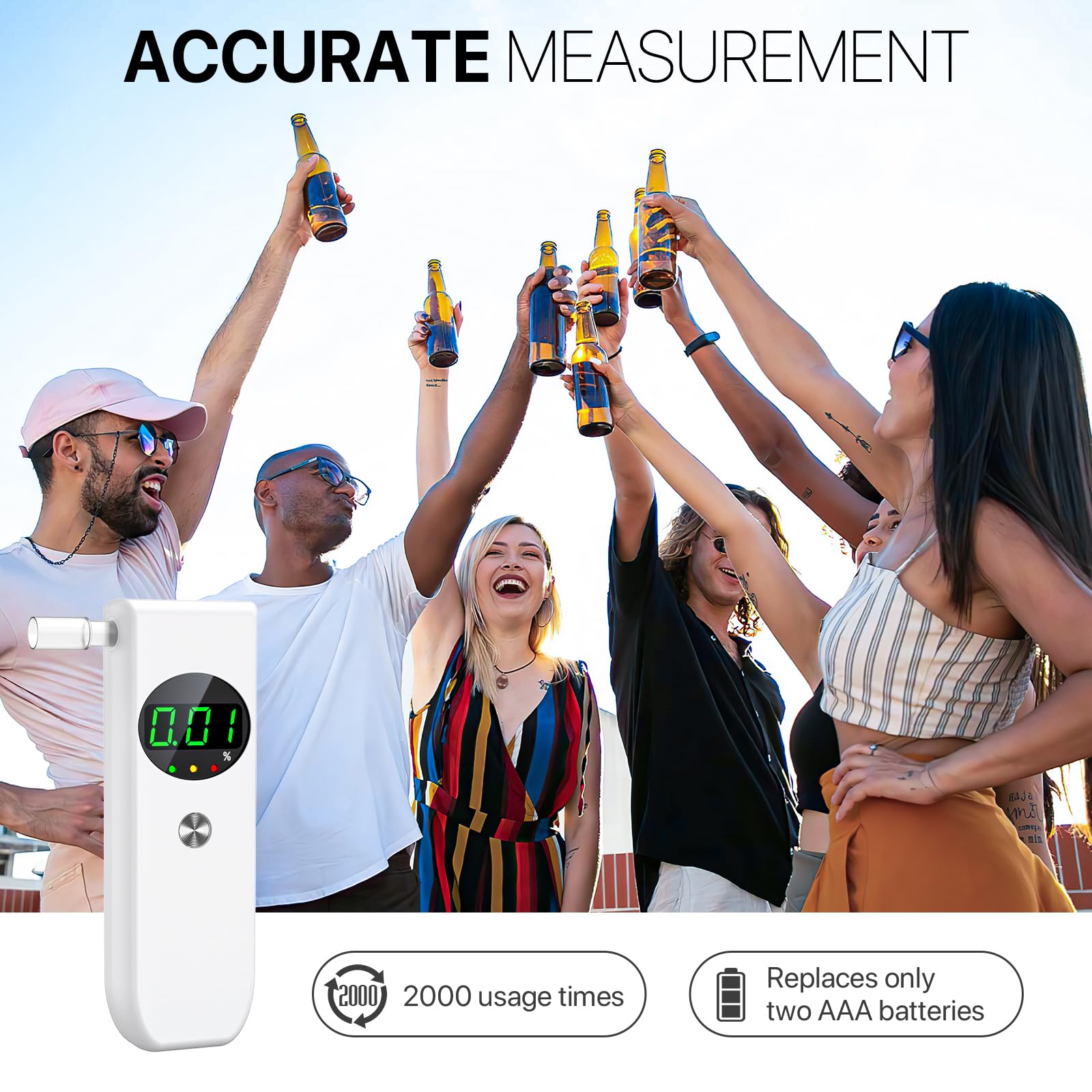 Professional Breathalyzer Alcohol Tester - High Accuracy LCD Digital Display with 10 Disposable Mouthpieces | Portable BAC Detector for Home, Party, Workplace & Road Safety (White)