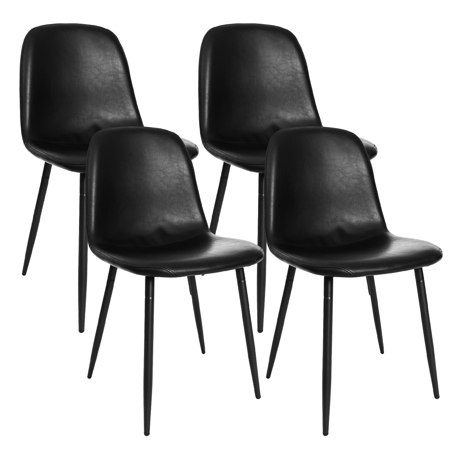 Modern Black Faux Leather Dining Chairs Set of 4 - PU Leather Upholstered Armless Kitchen Chairs with Metal Legs for Dining Room, Living Room & Office Meetings - Elegant Home & Commercial Seating Solution