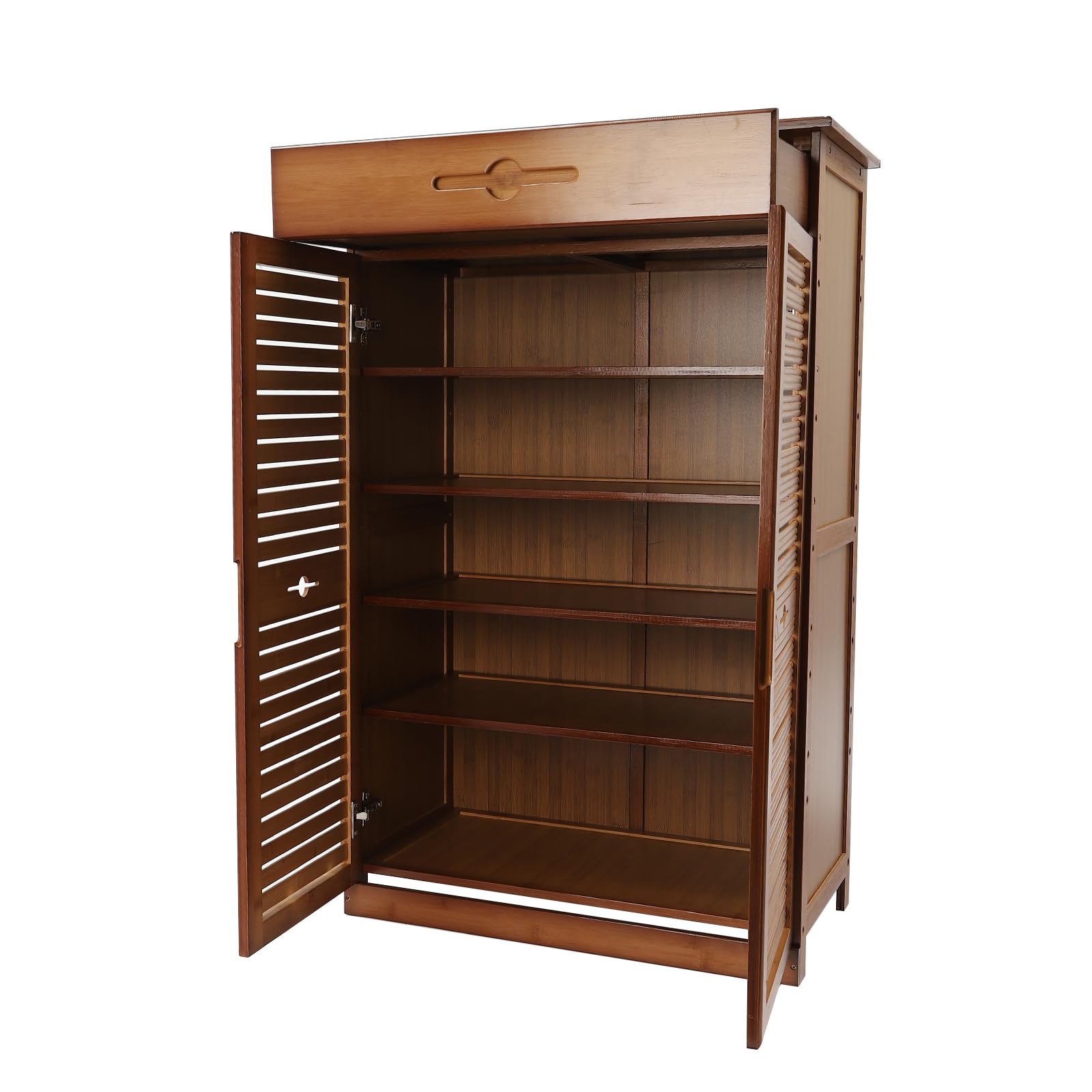 5-Tier Bamboo Shoe Storage Cabinet with Drawer & Adjustable Shelves - Space Saving Shoe Organizer Rack for Hallway, Bedroom, Living Room, Entryway & Dorm - Perfect for Small Spaces & Closet Organization