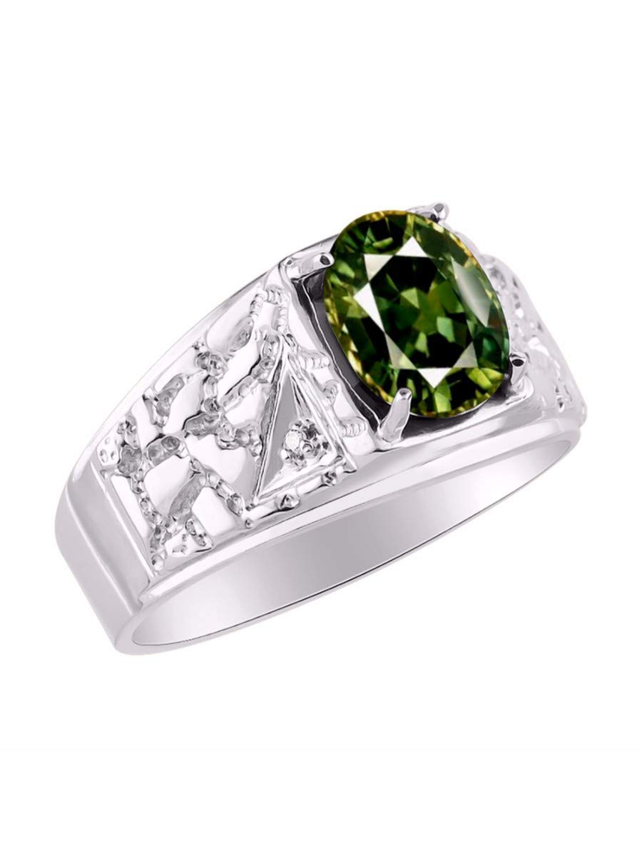 Rylos Men's Designer Nugget Ring: 9X7MM Oval Gemstone & Sparkling Diamonds, Sterling Silver Birthstone Rings for Men (Sizes 8-13) – Perfect for Weddings, Anniversaries & Gifts | Stylish Men's Jewelry