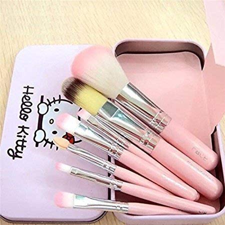 AVEU 7-Piece Makeup Brush Set with Hello Kitty Print Box & Beauty Blender Puff - Pink | Professional Cosmetic Brushes for Foundation, Blush, Eyeshadow | Perfect Gift for Makeup Lovers & Beginners