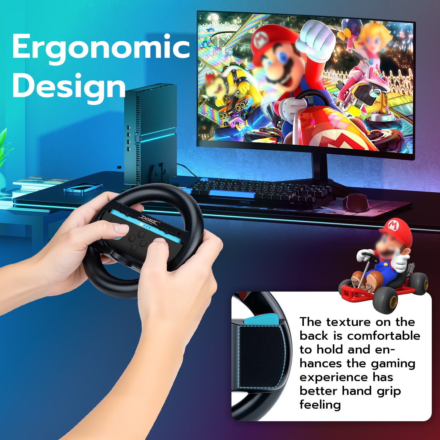 DOBE Black Steering Wheel Controller for Nintendo Switch & Joy-Con - Enhanced Gaming Experience for Racing & Sports Games (Model TNS 3196) | Perfect for Mario Kart, Asphalt & Family Game Nights