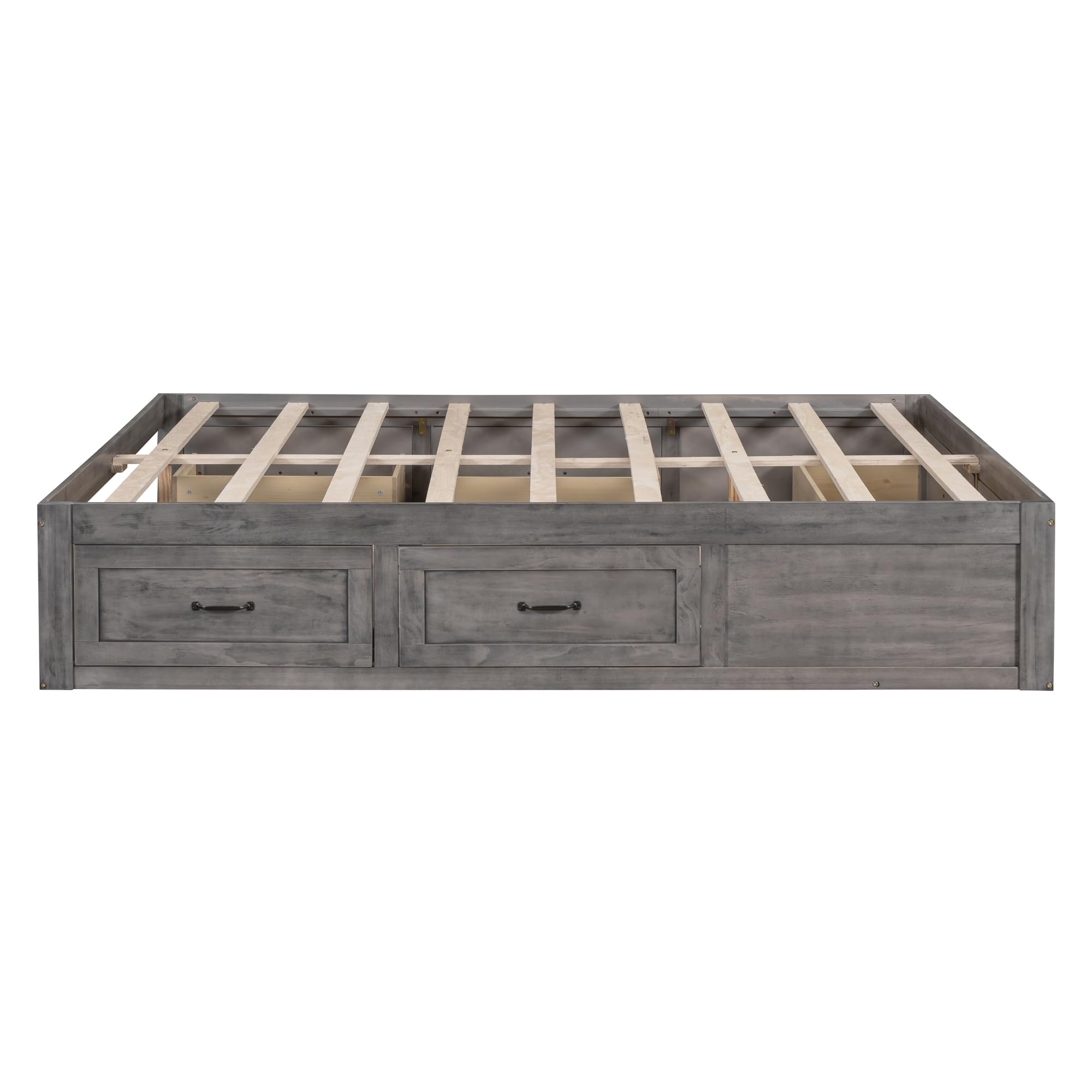 **Solid Wood Queen Platform Bed Frame with 6 Storage Drawers - No Headboard, Espresso (Antique Grey) - Perfect for Kids, Teens & Adults - Ideal for Small Bedrooms & Space-Saving Storage Solutions**