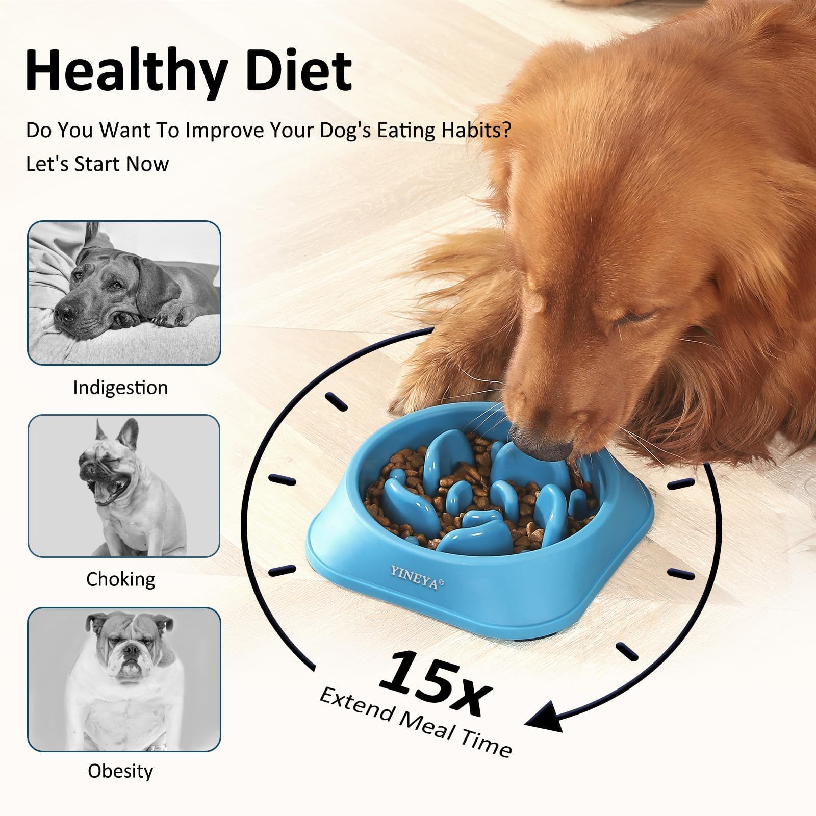 YINEYA Slow Feeder Dog Bowl - Non-Slip Maze Puzzle Feeder for Medium Dogs - Helps Prevent Bloat & Improve Digestion - Perfect for Fast Eaters & Mealtime Enrichment - Great for Labs, Goldens & Other Medium Breeds