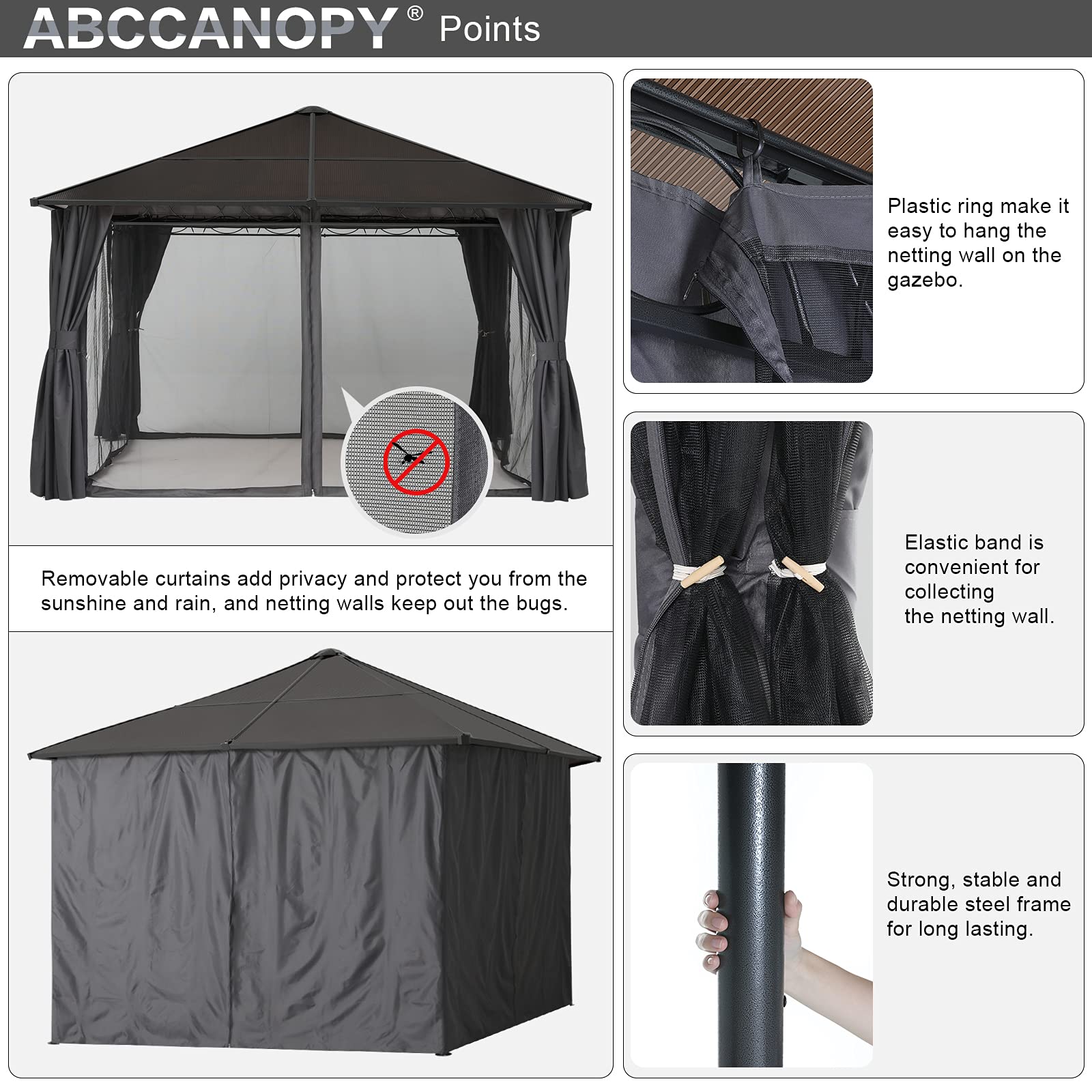 ABCCANOPY Hardtop Patio Gazebo with Weather-Resistant Curtains & Mosquito Netting - Perfect for Outdoor Dining, Garden Parties, and Backyard Relaxation