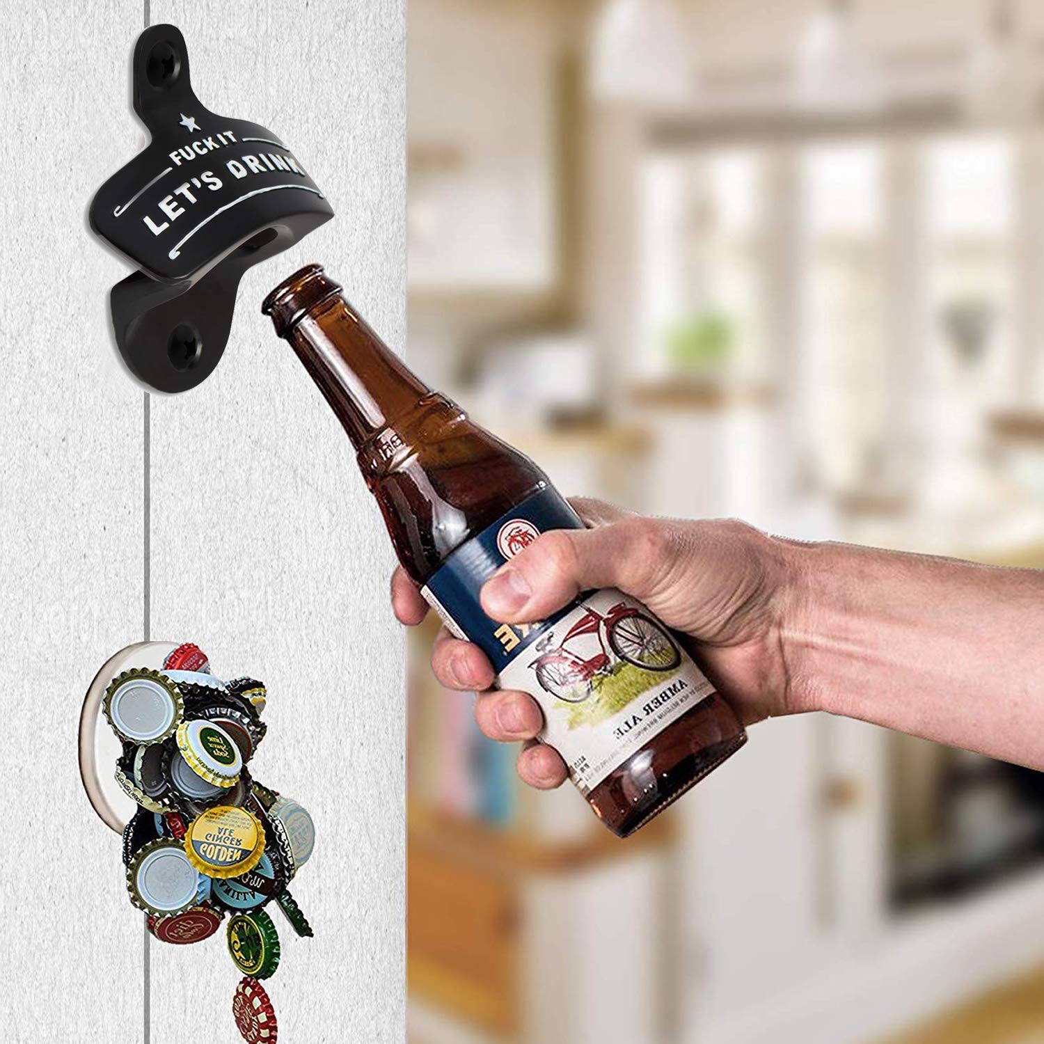 Stainless Steel Wall Mounted Bottle Opener - Funny Christmas & Birthday Gift for Men, Dad, Beer Lovers - Includes Mounting Screws & Wall Anchors (1 Pack) - Perfect for Home Bar, Kitchen, Garage & Man Cave Decor