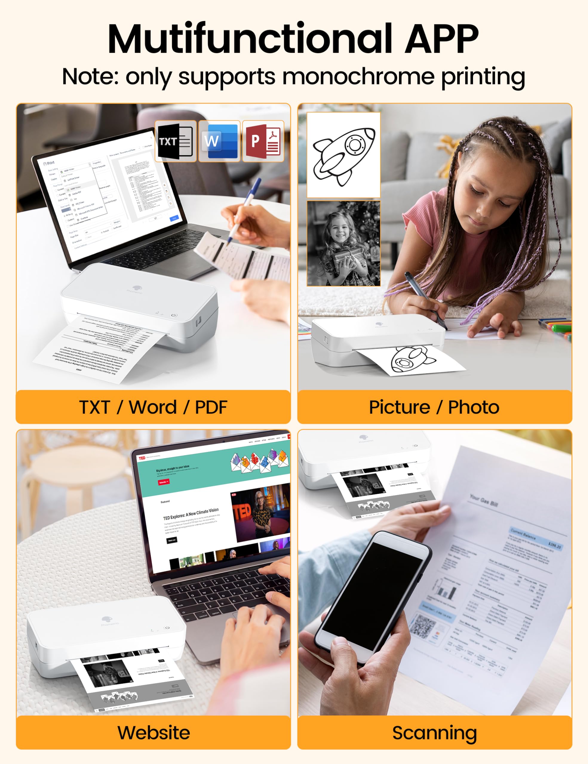 Phomemo S821 Wireless Thermal Printer - Inkless, Compact WiFi Printer for 8.5