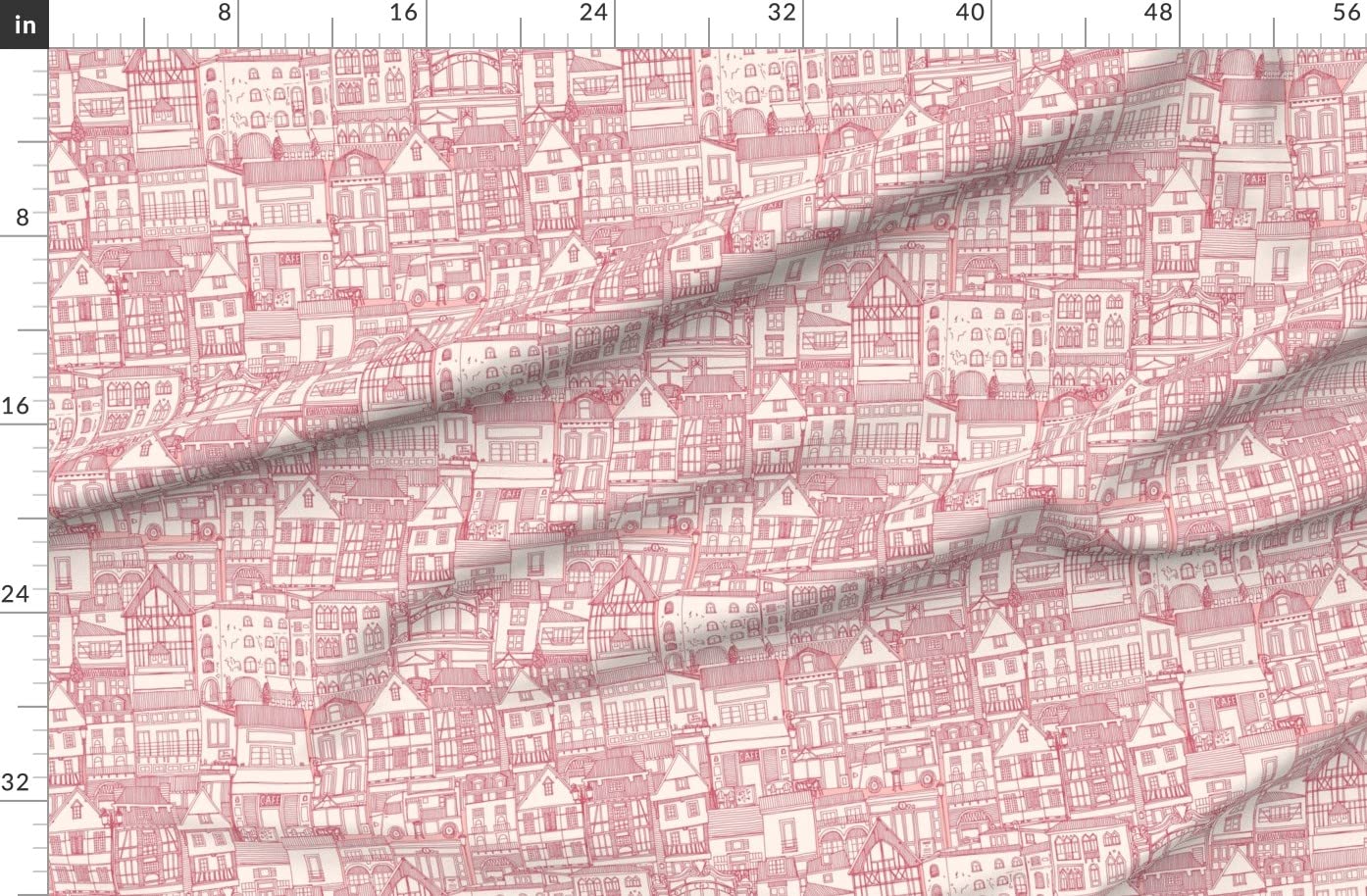 Pink Illustration Architecture Italy Printed Fleece Fabric by The Yard - Soft DIY Sewing Material for Blankets, Loungewear & No-Sew Projects - Perfect for Home Decor, Baby Clothes & Crafting