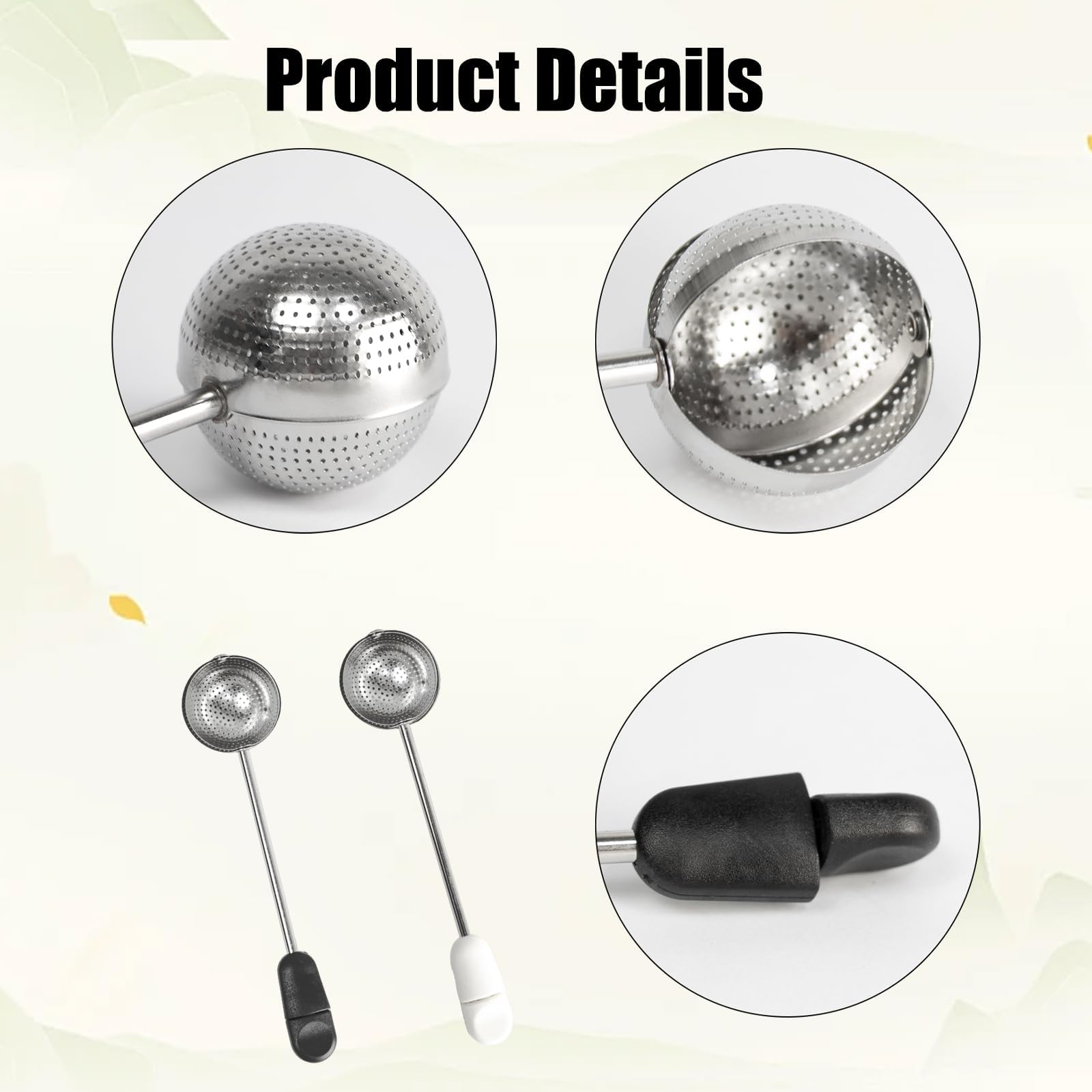 2PCS Stainless Steel Long Handle Mesh Tea Infuser Ball - Reusable Loose Leaf Tea Strainer for Natural Tea & Coffee - Perfect for Home, Office & Travel Use