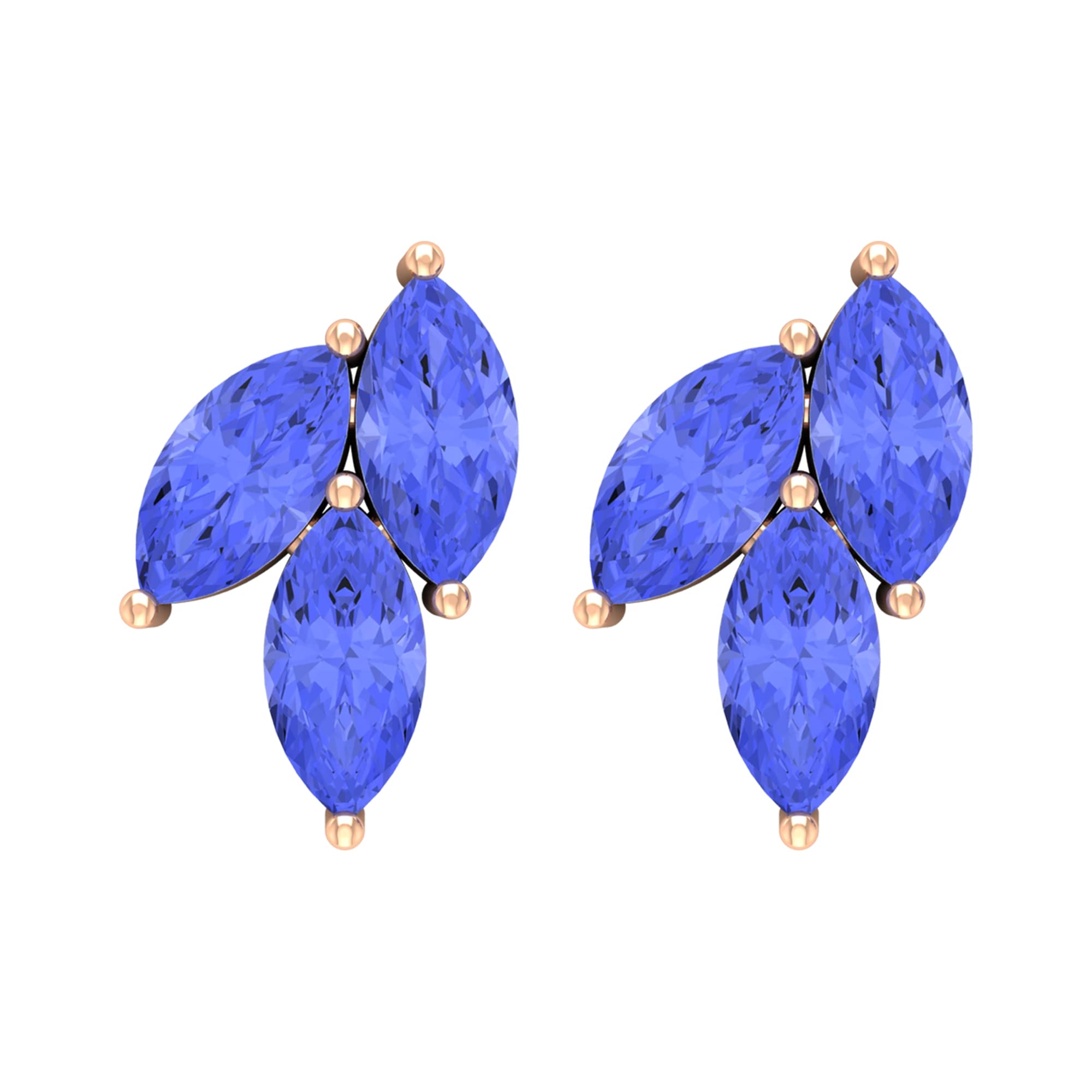 0.50 CT Tanzanite Stud Earrings for Women - 14K Solid Gold Marquise Cluster Screw Back Earrings | December Birthstone Jewelry Gift for Anniversary, Birthday & Special Occasions