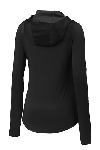 Sport Tek Ladies PosiCharge Competitor Black Women's Hooded Pullover Sweatshirt - Soft Fleece Hoodie for Running, Gym & Outdoor Activities