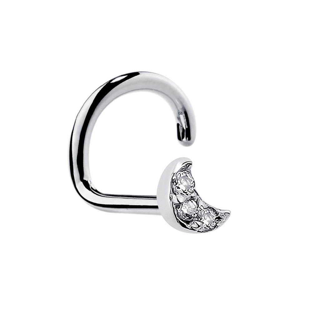 14K Gold Tiny Genuine Diamond Pave Crescent Moon Nose Ring Stud - Elegant Nose Piercing Jewelry for Women, Perfect for Everyday Wear & Special Occasions