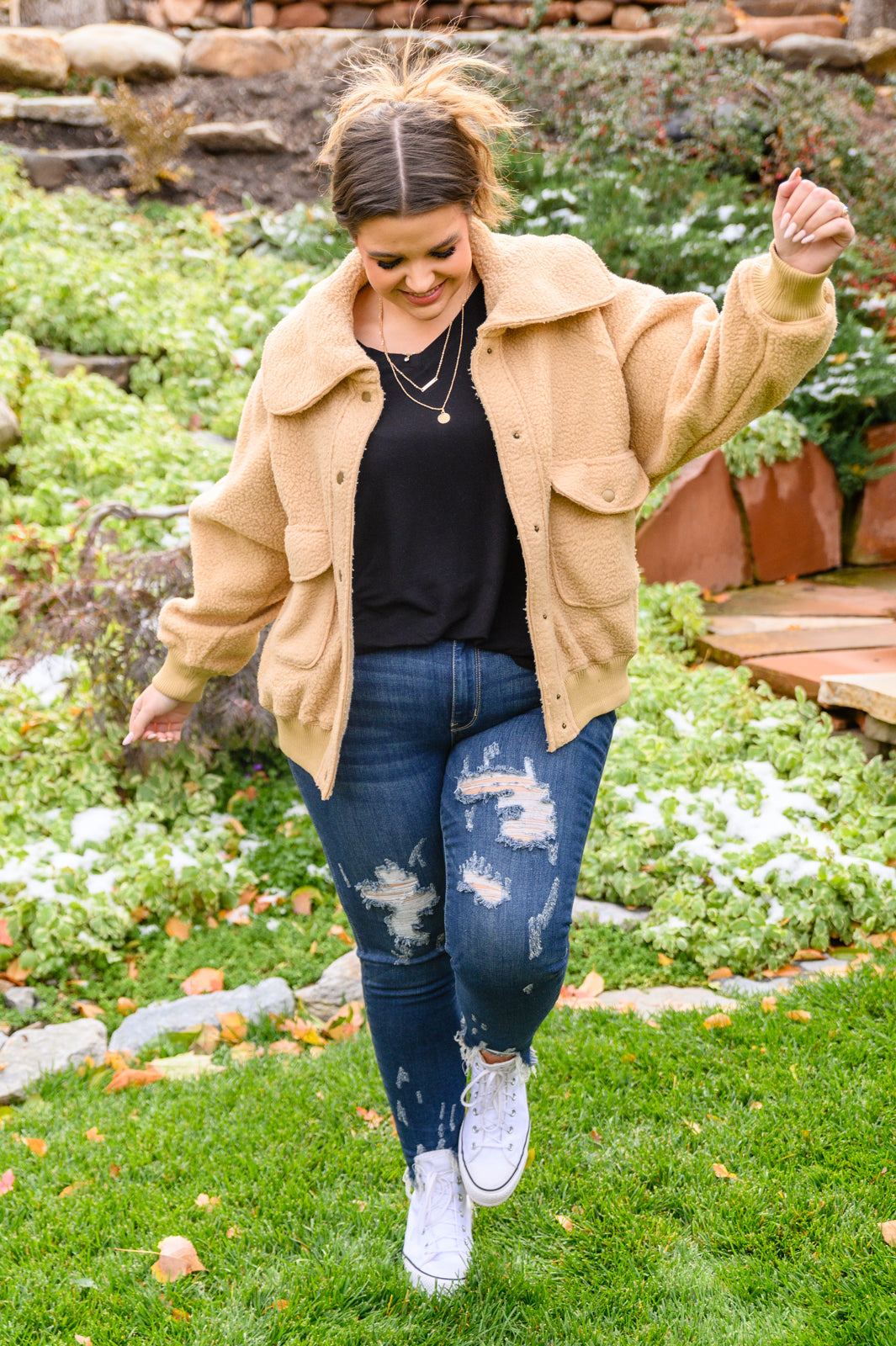 Oversized Collar Sherpa Jacket in Taupe - Cozy Winter Outerwear for Women | Perfect for Casual Outings & Cold Weather